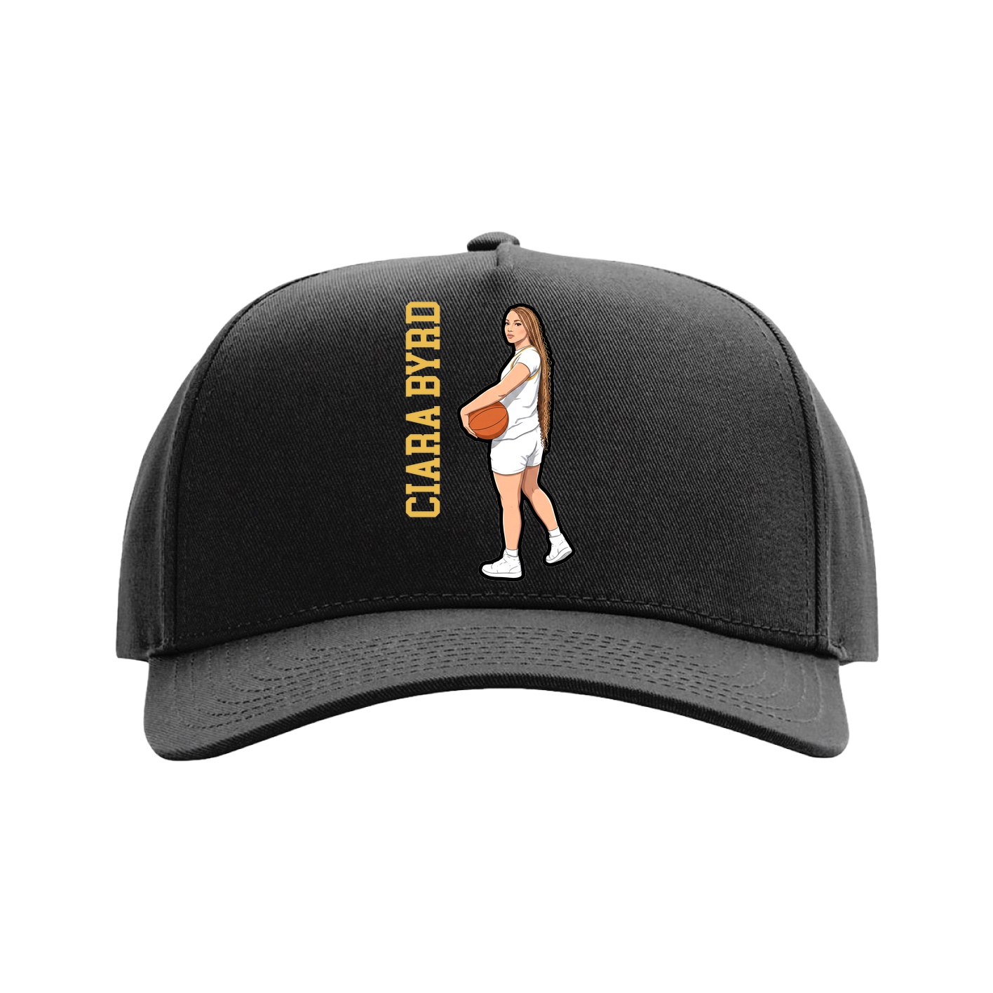Full Fabric Five-Panel Champ Cap — Name Vertical in Black