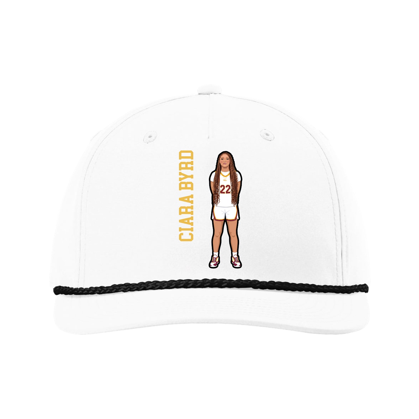 Five-Panel Classic Rope Cap — Name Vertical in White