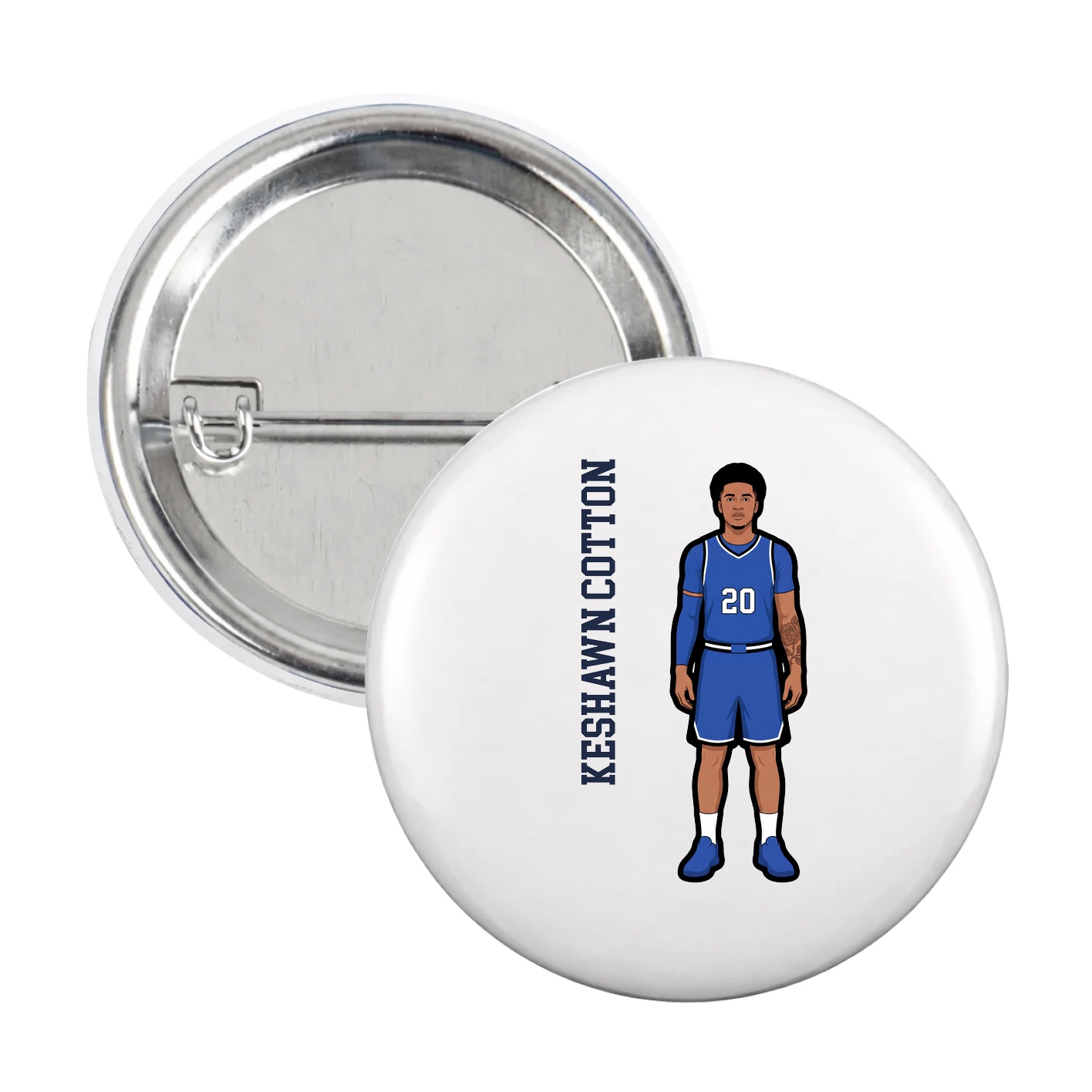 Game Day Button — Name Vertical in White