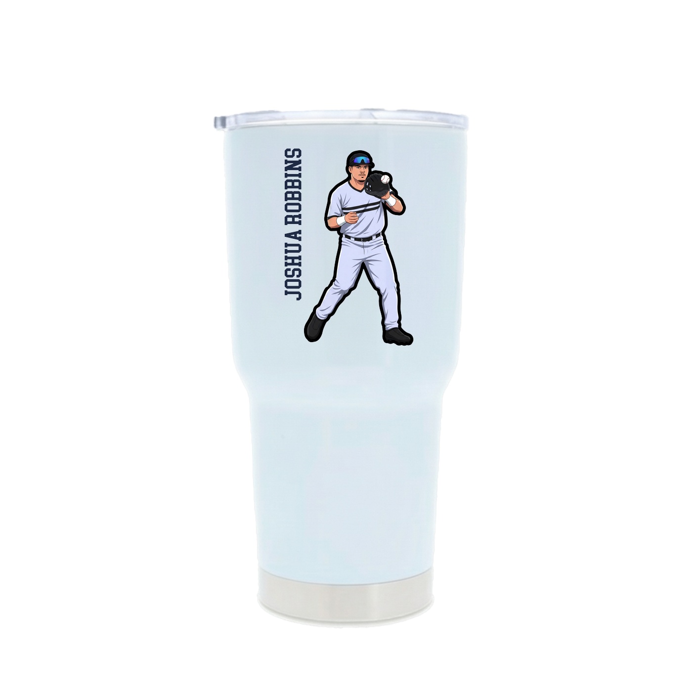 30oz Stainless Steel Tumbler — Name Vertical in White