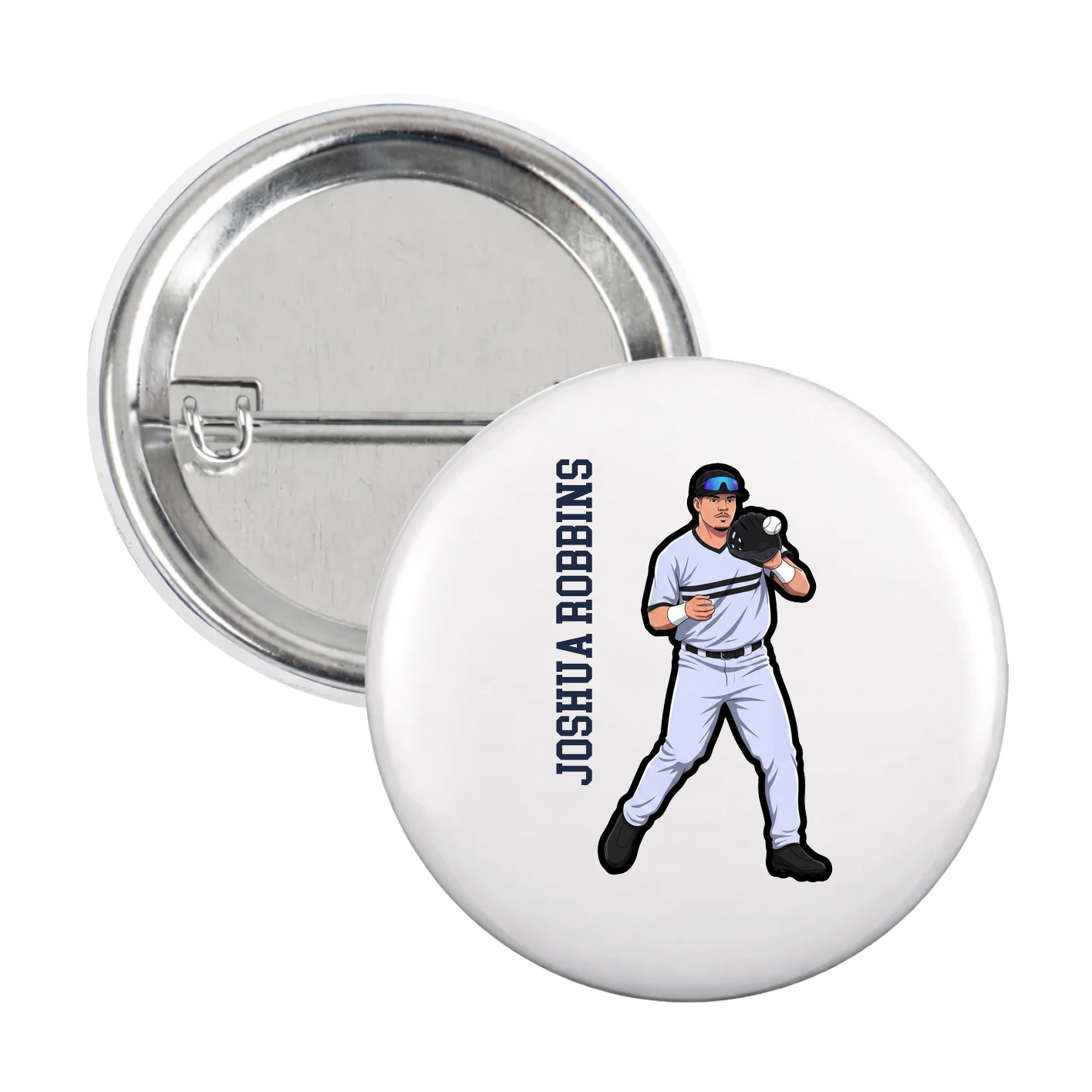 Game Day Button — Name Vertical in White