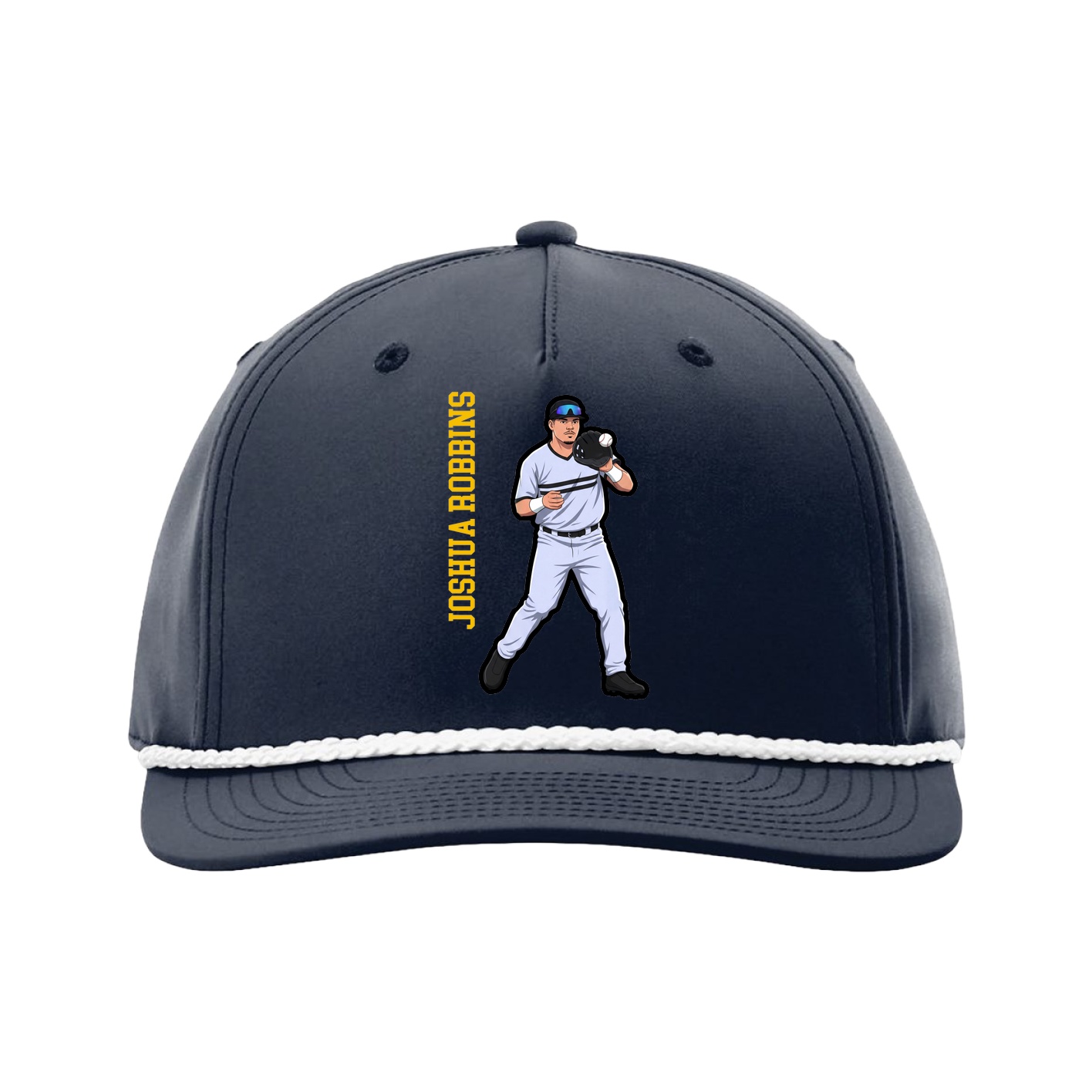Five-Panel Classic Rope Cap — Name Vertical in Navy