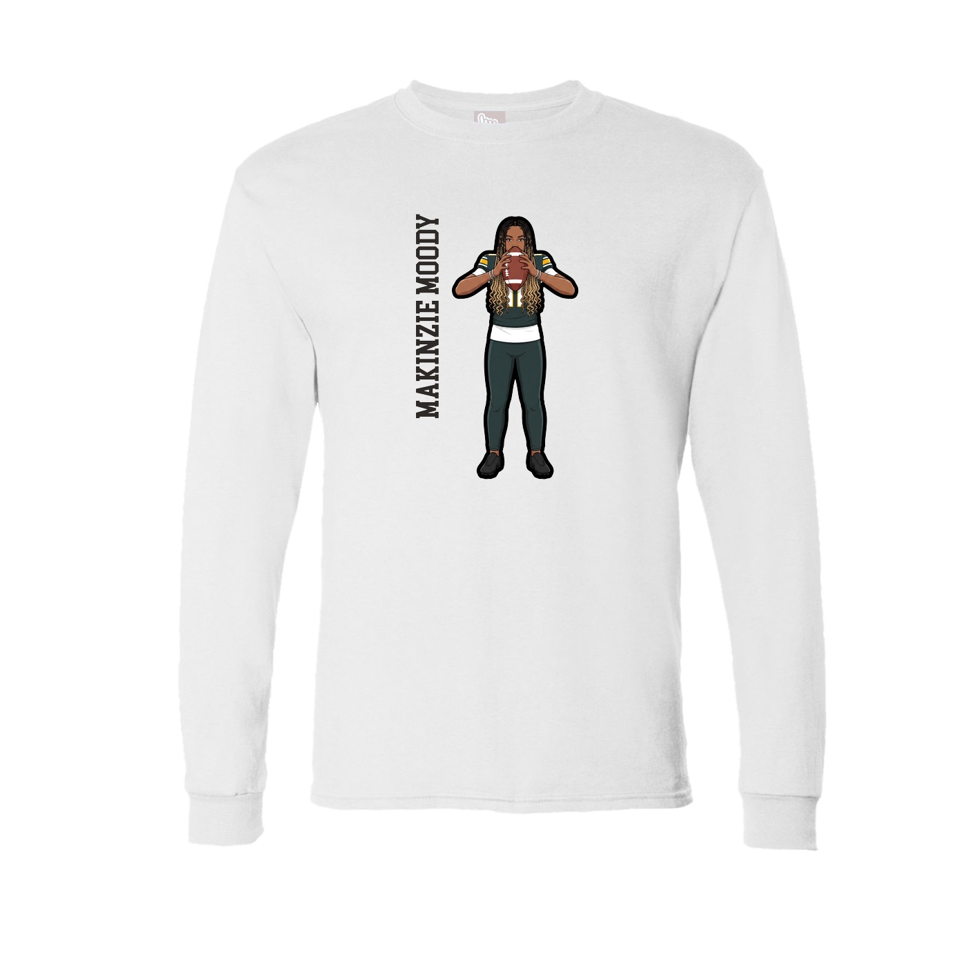 Long Sleeve Tee — Name Vertical in White
