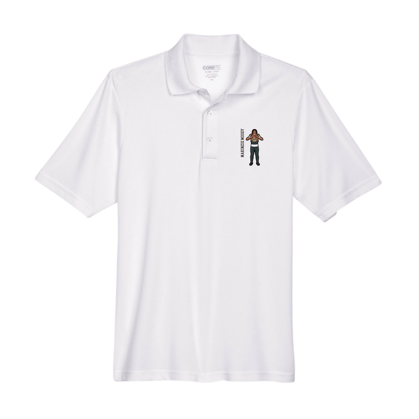 Performance Polo — Name Vertical in White