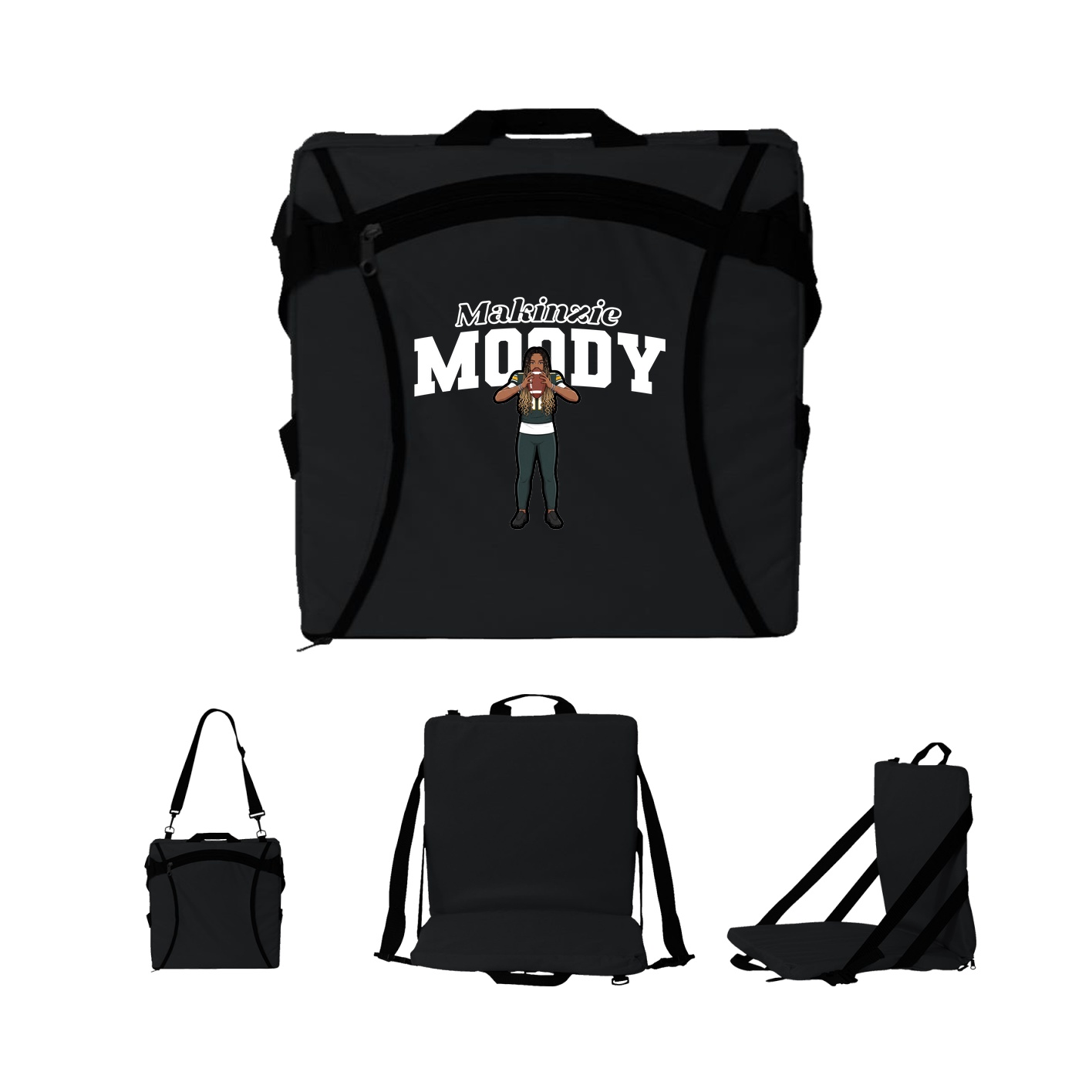 Folding Stadium Seat — Name Arch in Black