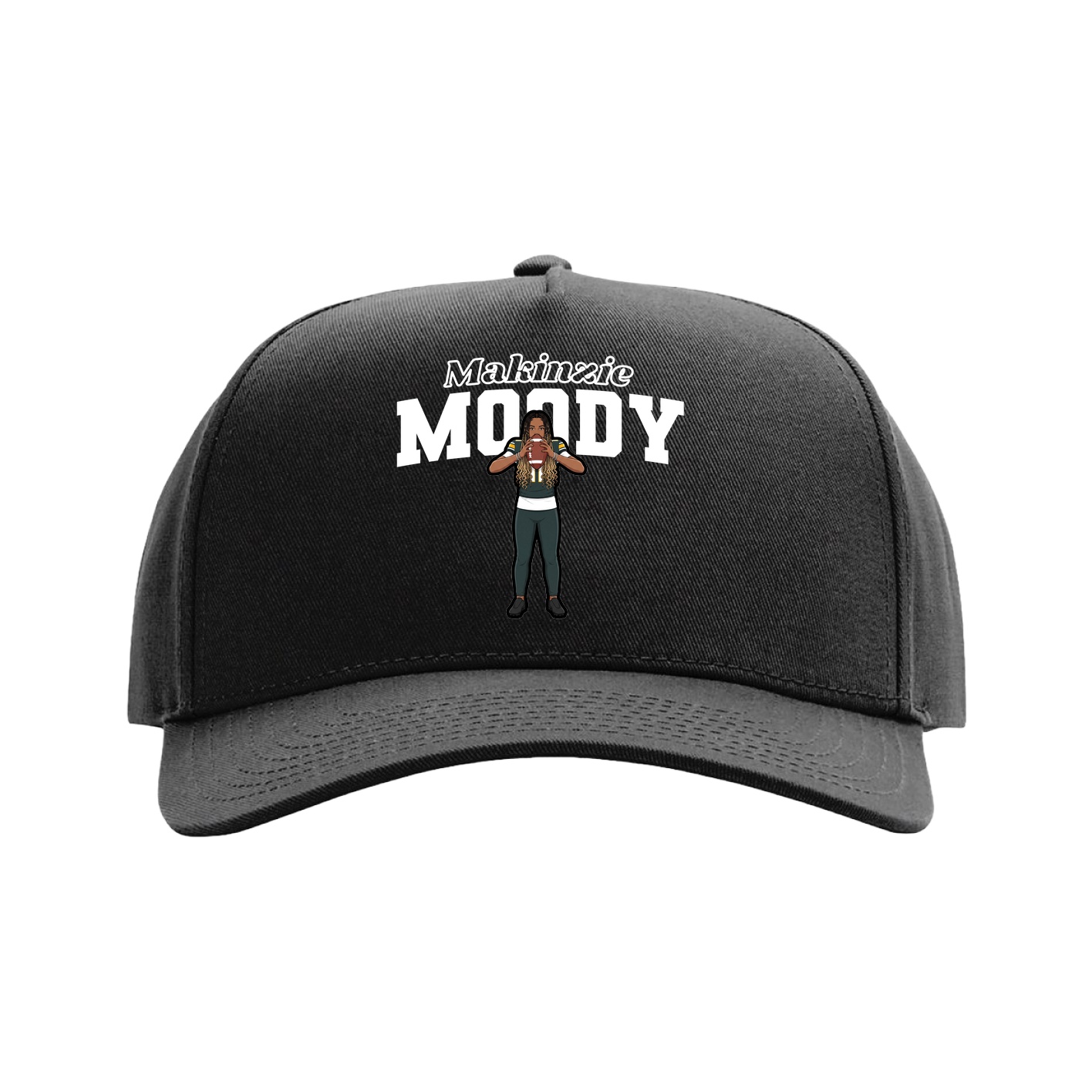 Full Fabric Five-Panel Champ Cap — Name Arch in Black