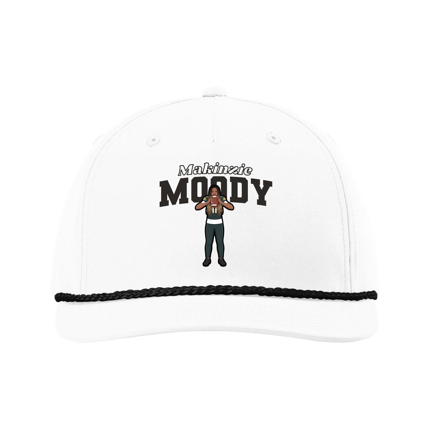 Five-Panel Classic Rope Cap — Name Arch in White