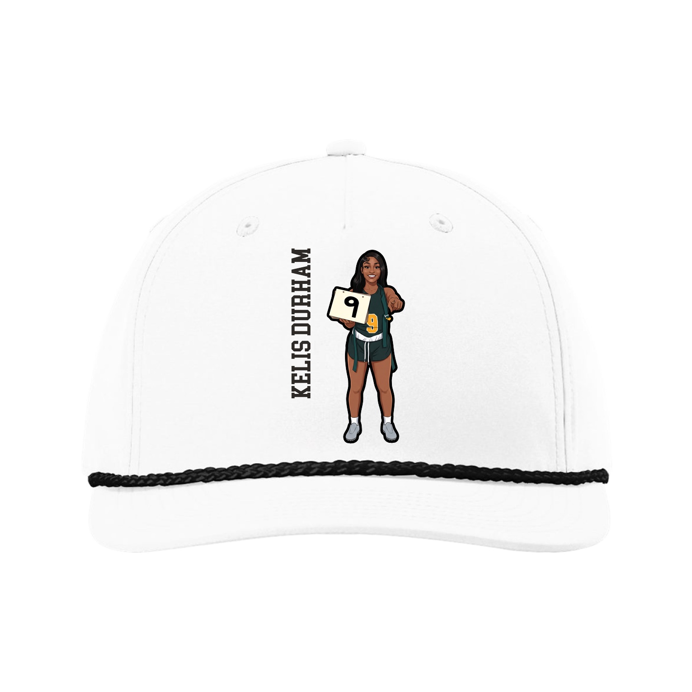 Five-Panel Classic Rope Cap — Name Vertical in White