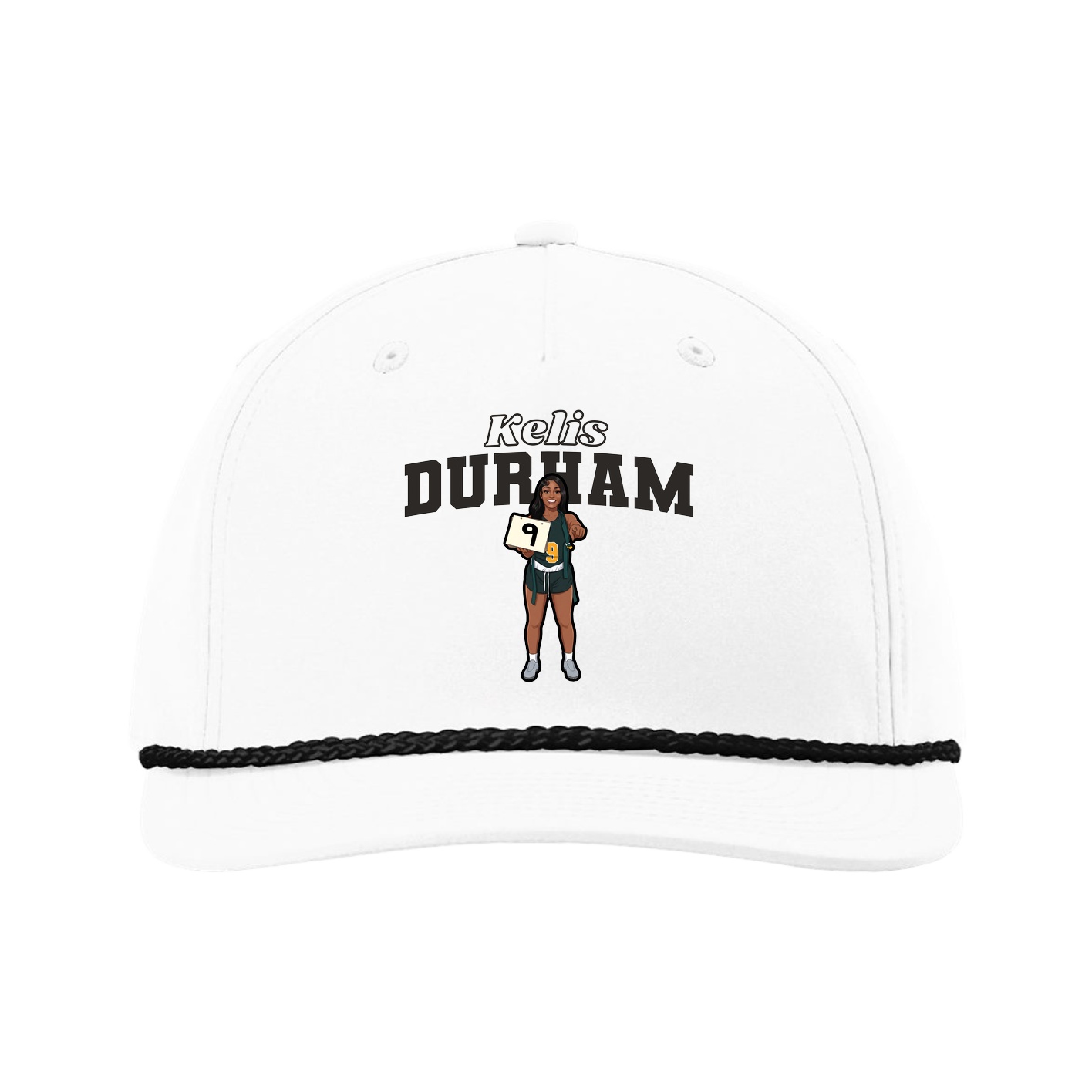 Five-Panel Classic Rope Cap — Name Arch in White