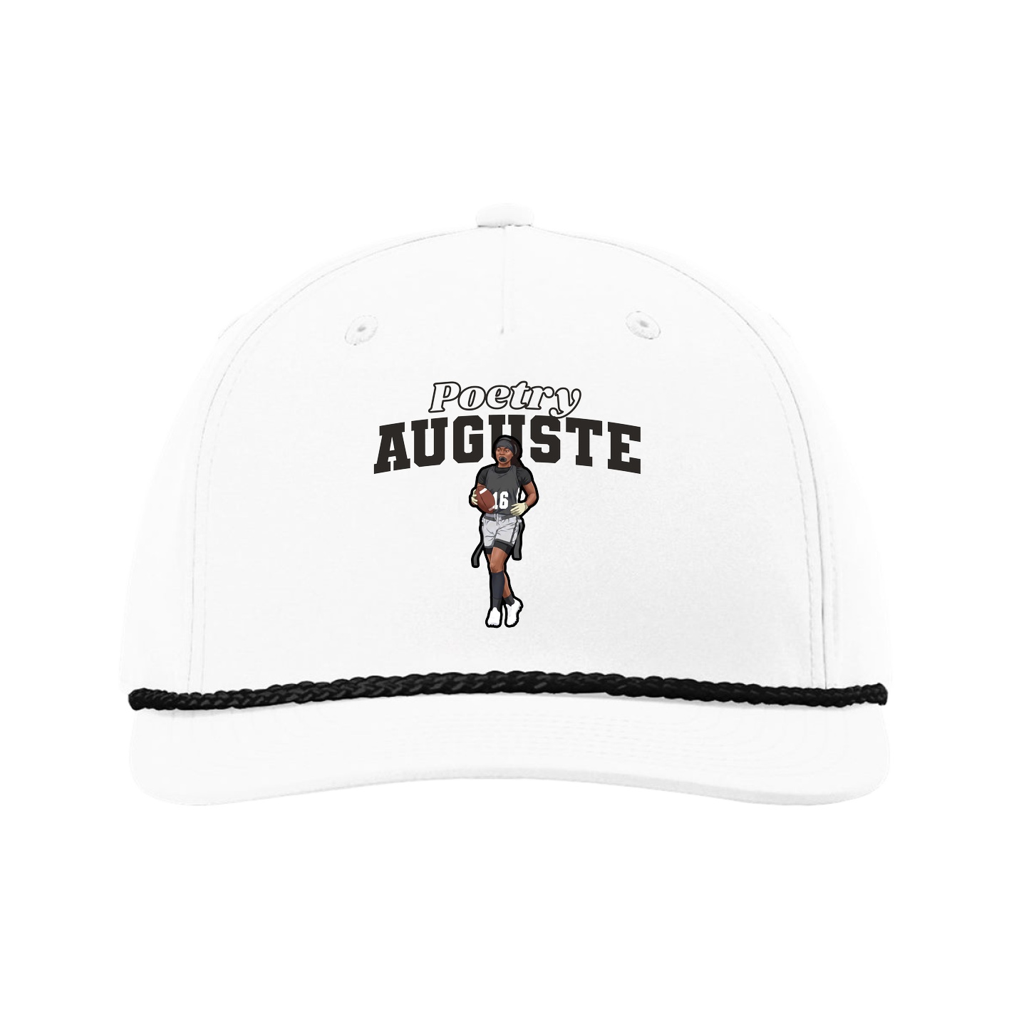 Five-Panel Classic Rope Cap — Name Arch in White