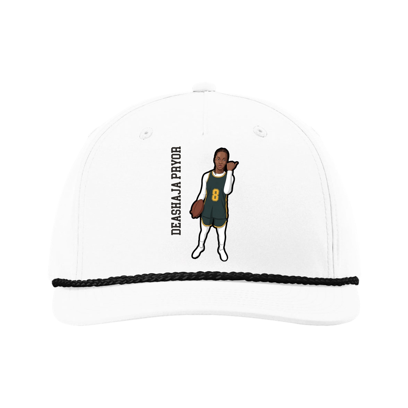Five-Panel Classic Rope Cap — Name Vertical in White