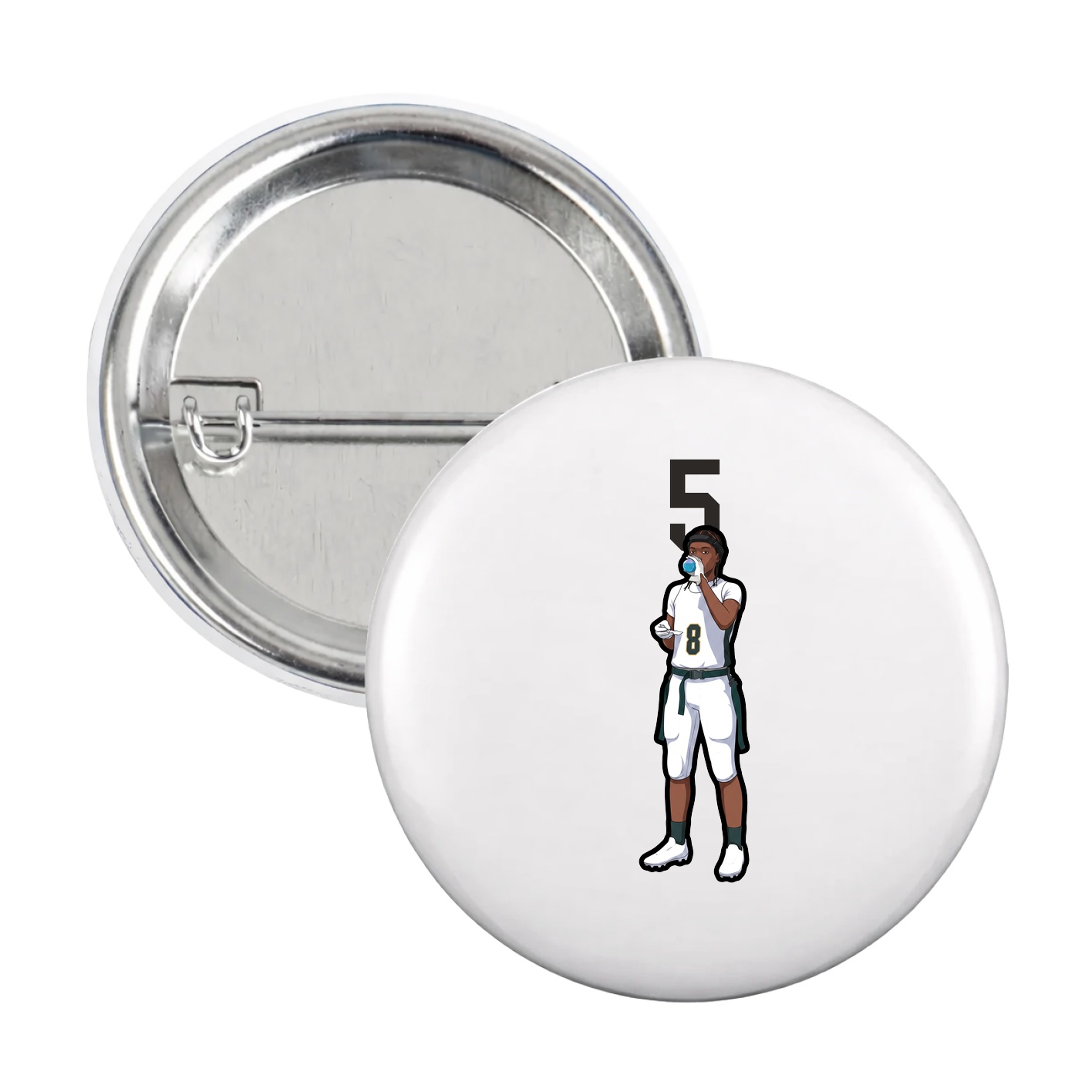 Game Day Button — Number Top in White