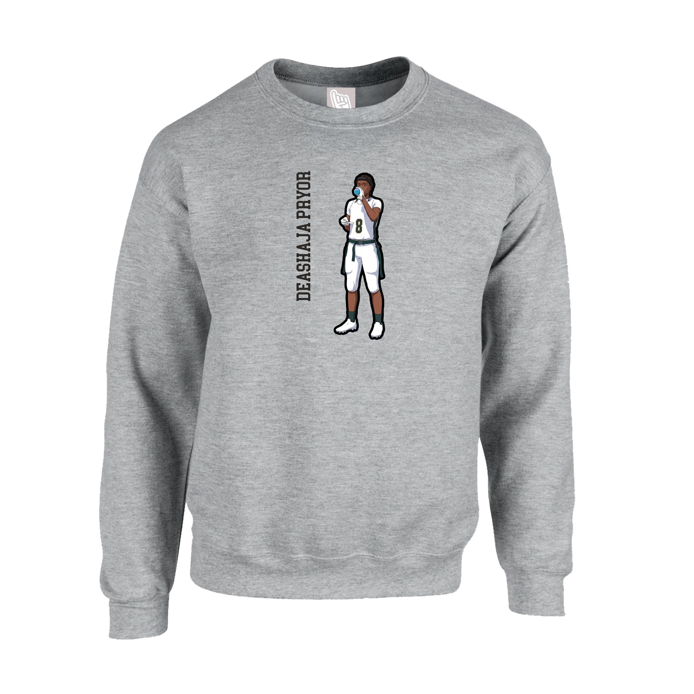 Fleece Crew — Name Vertical in Grey