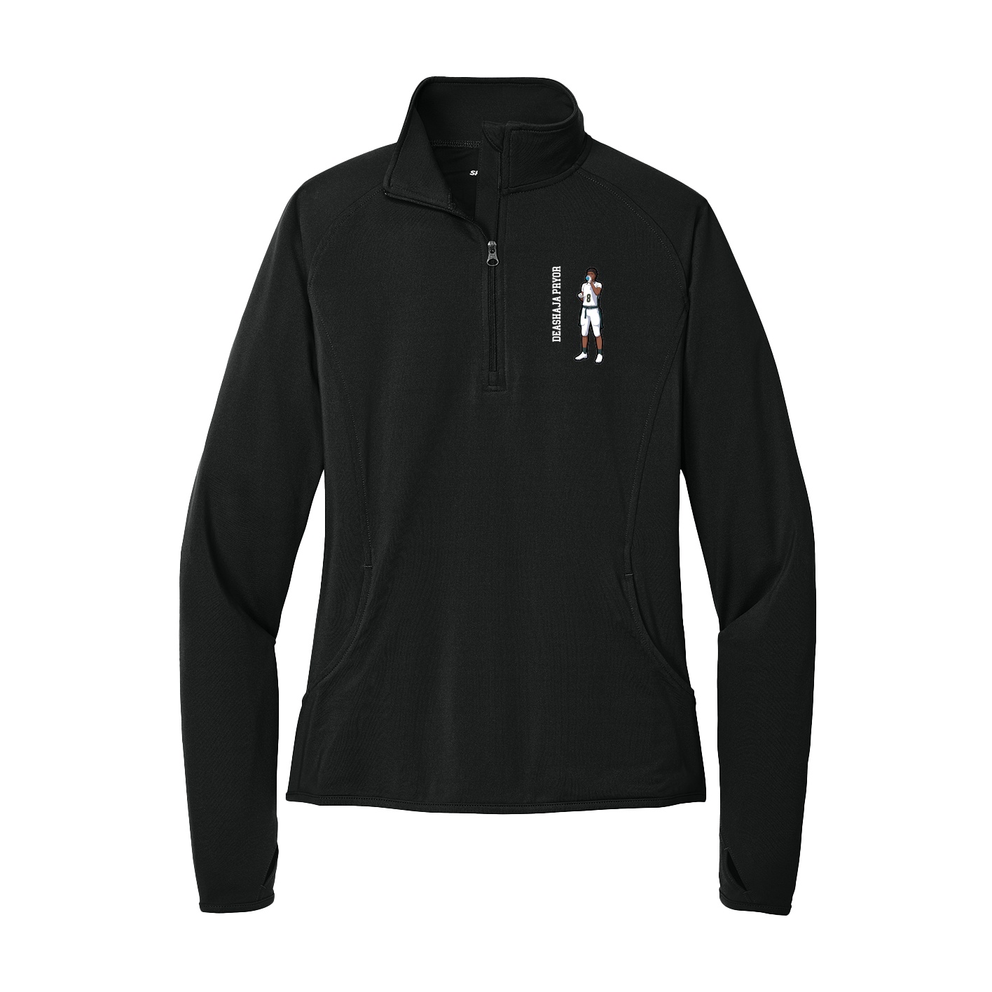 Women's Q-Zip Pullover — Name Vertical in Black