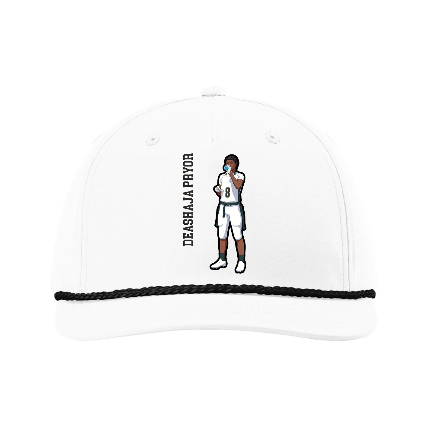 Five-Panel Classic Rope Cap — Name Vertical in White