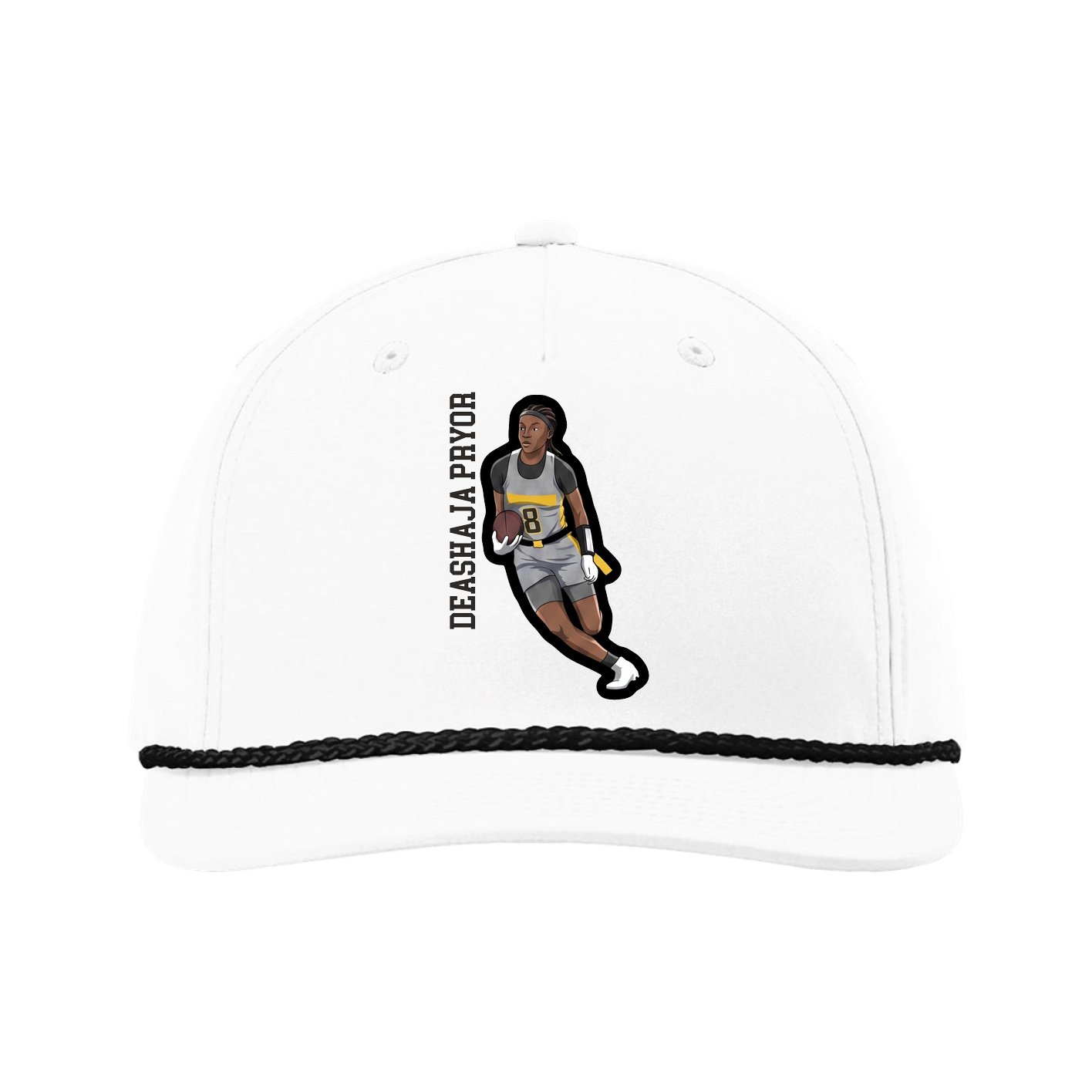 Five-Panel Classic Rope Cap — Name Vertical in White