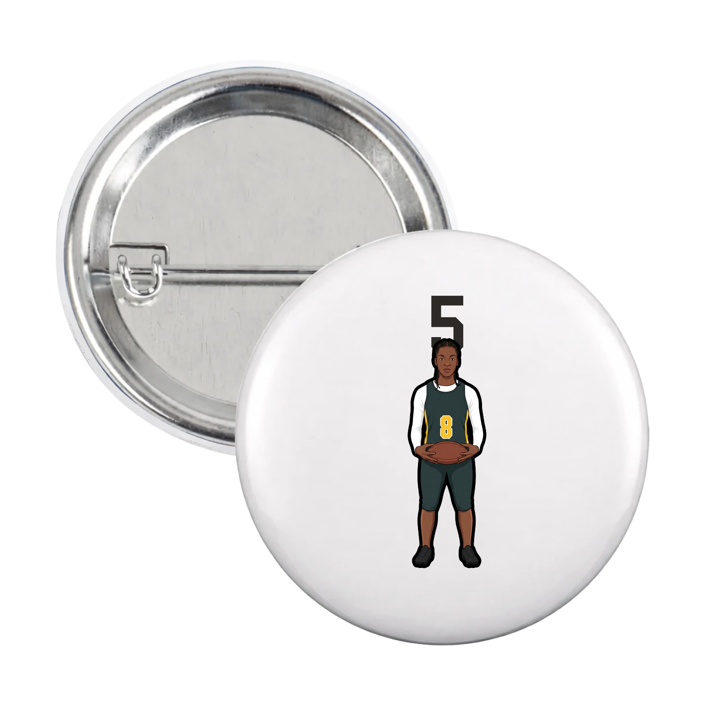 Game Day Button — Number Top in White