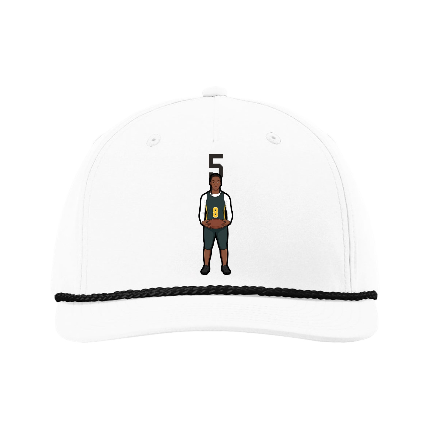 Five-Panel Classic Rope Cap — Number Top in White