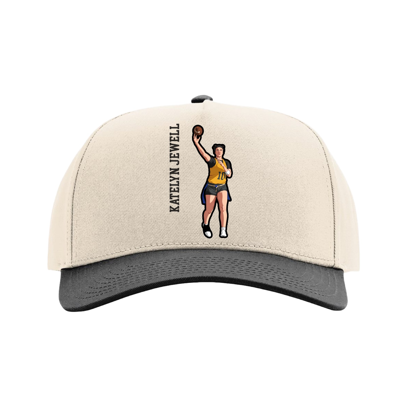 Full Fabric Five-Panel Champ Cap — Name Vertical in Cream/Black