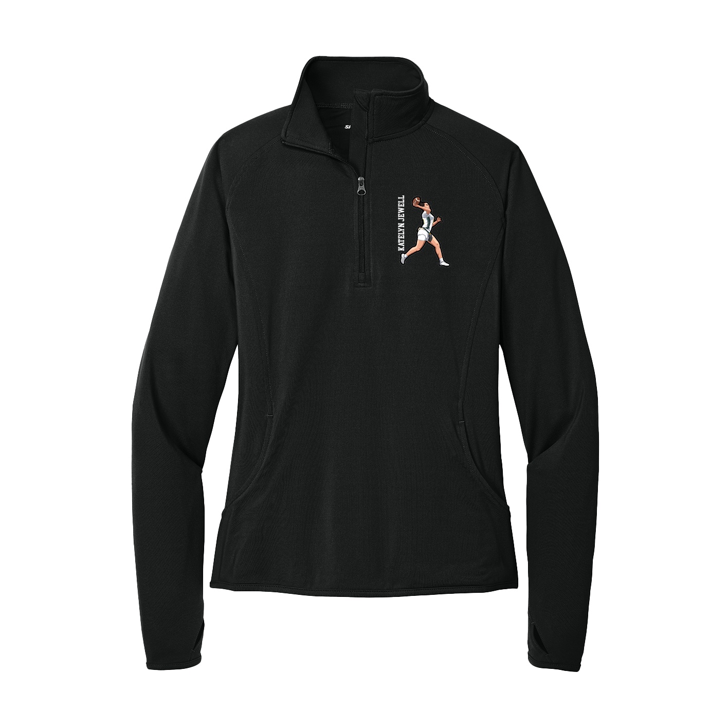 Women's Q-Zip Pullover — Name Vertical in Black