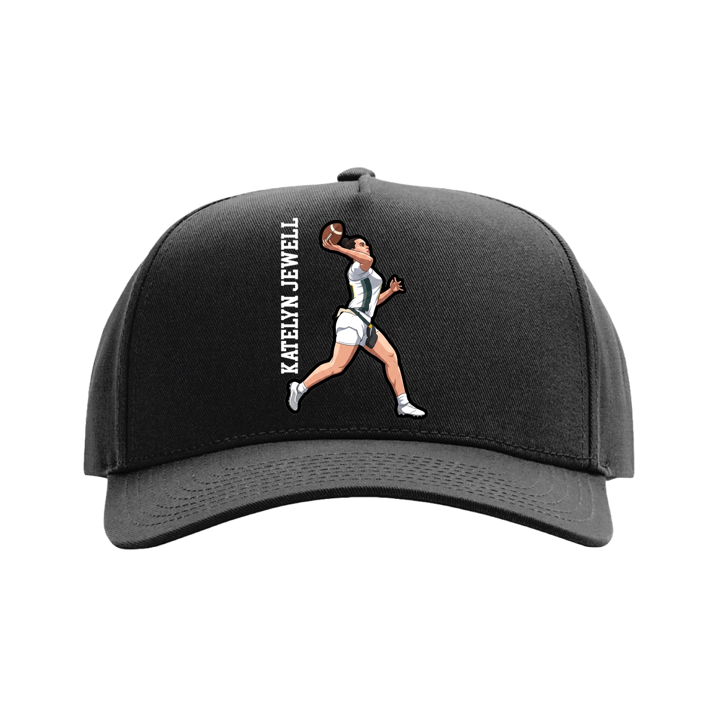 Full Fabric Five-Panel Champ Cap — Name Vertical in Black