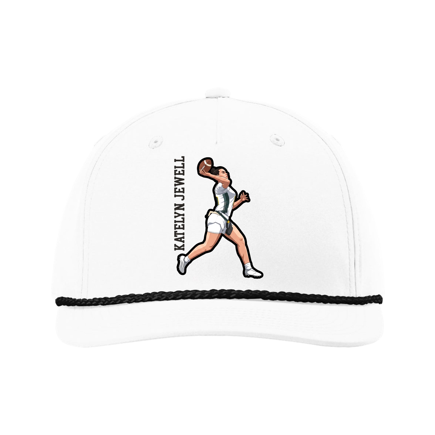 Five-Panel Classic Rope Cap — Name Vertical in White