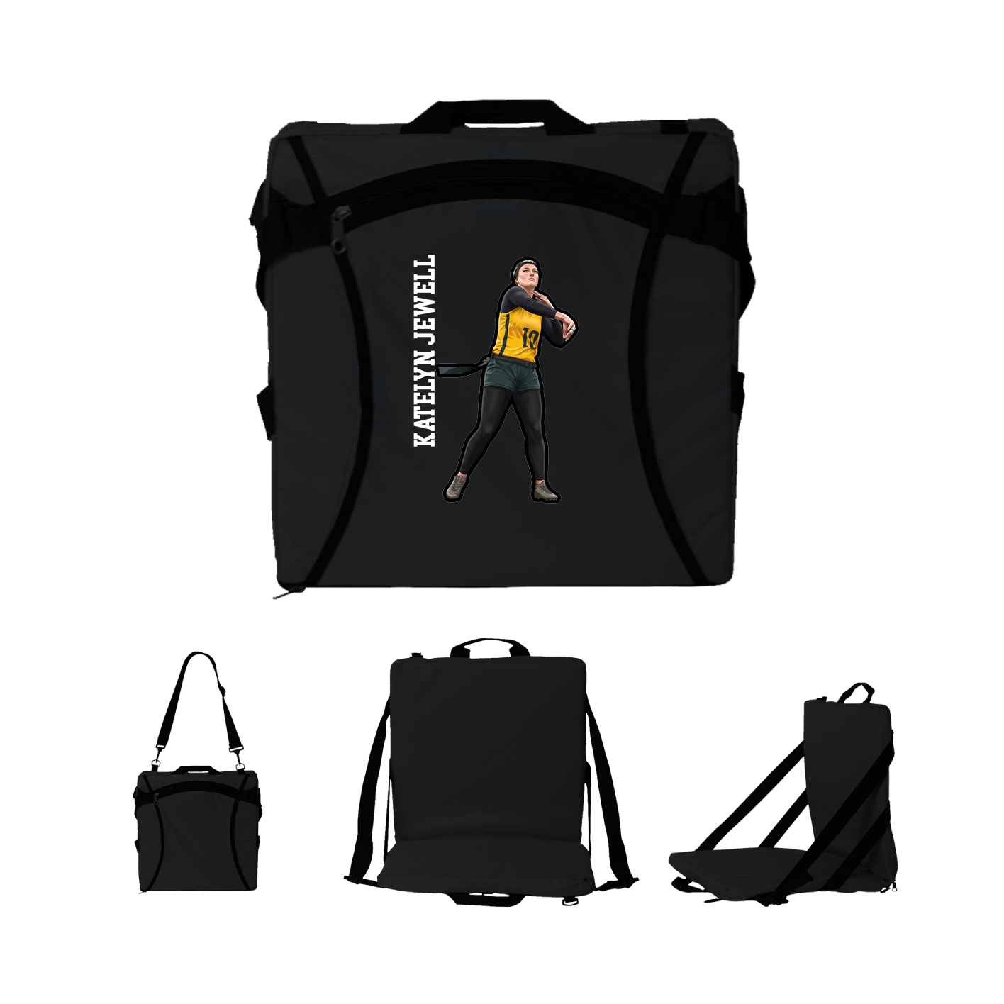 Folding Stadium Seat — Name Vertical in Black