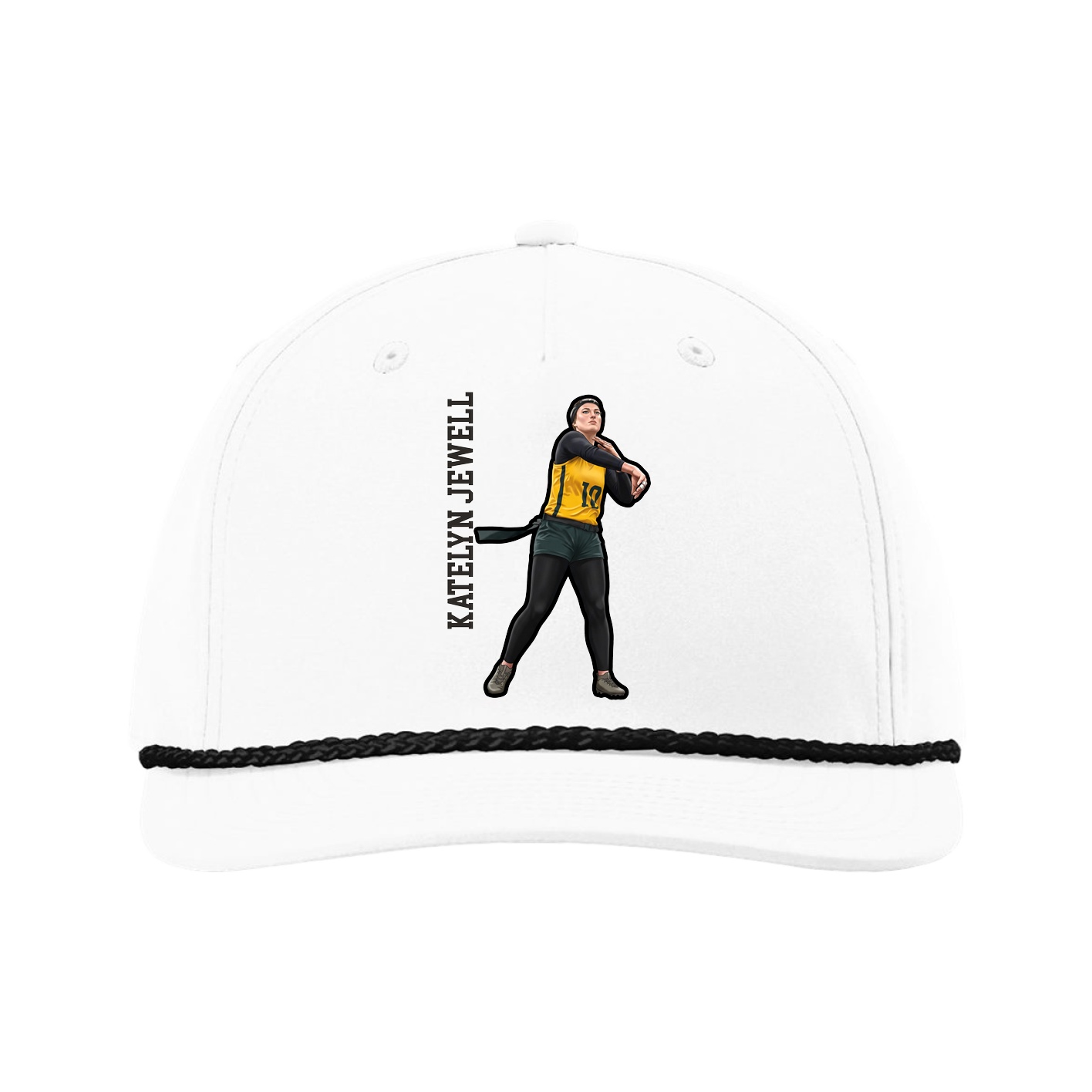 Five-Panel Classic Rope Cap — Name Vertical in White