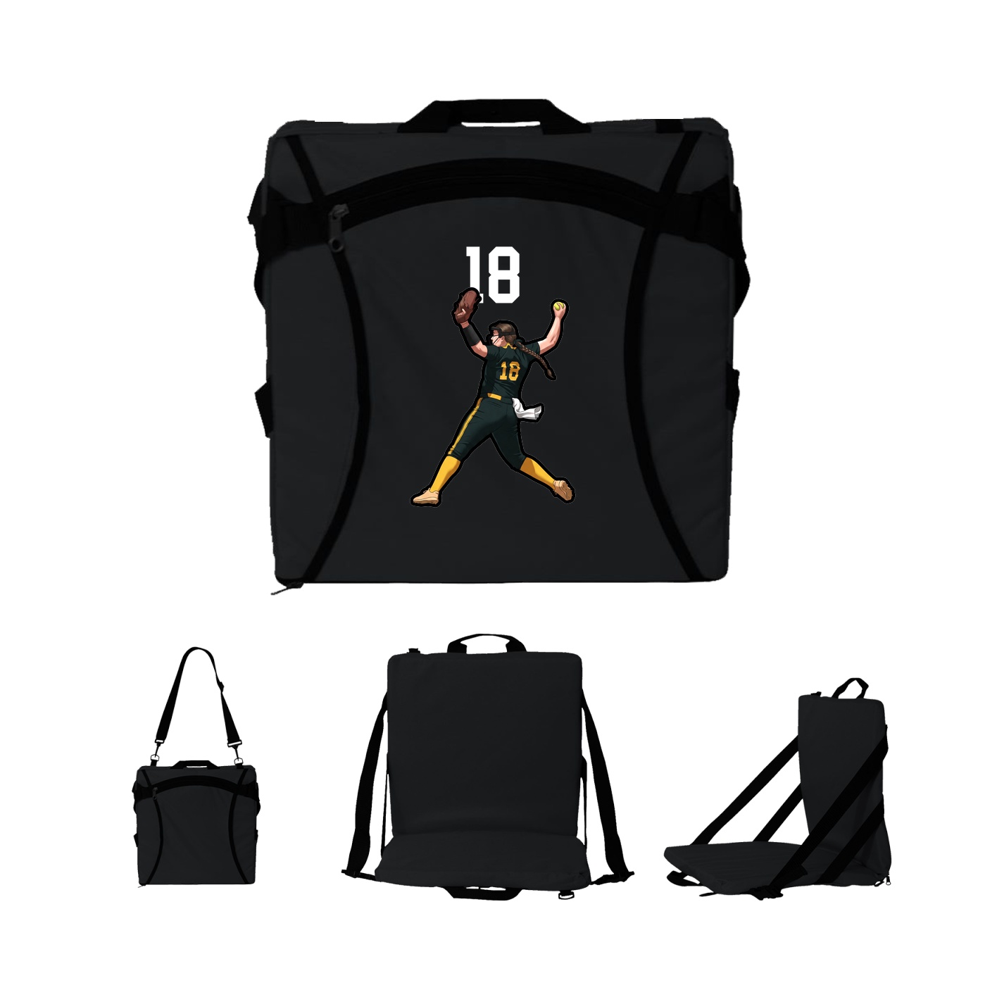 Folding Stadium Seat — Number Top in Black