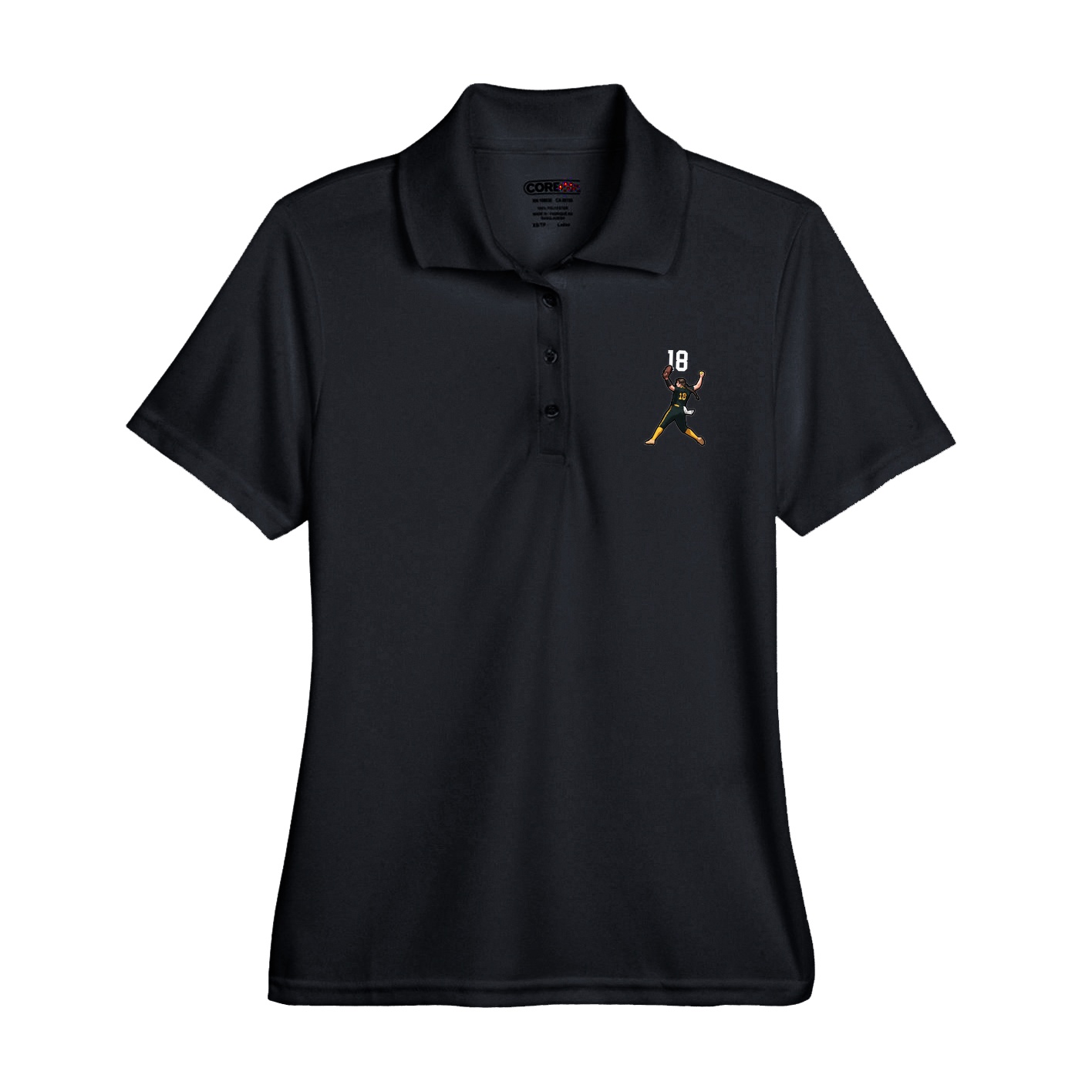 Womens Performance Polo — Number Top in Black