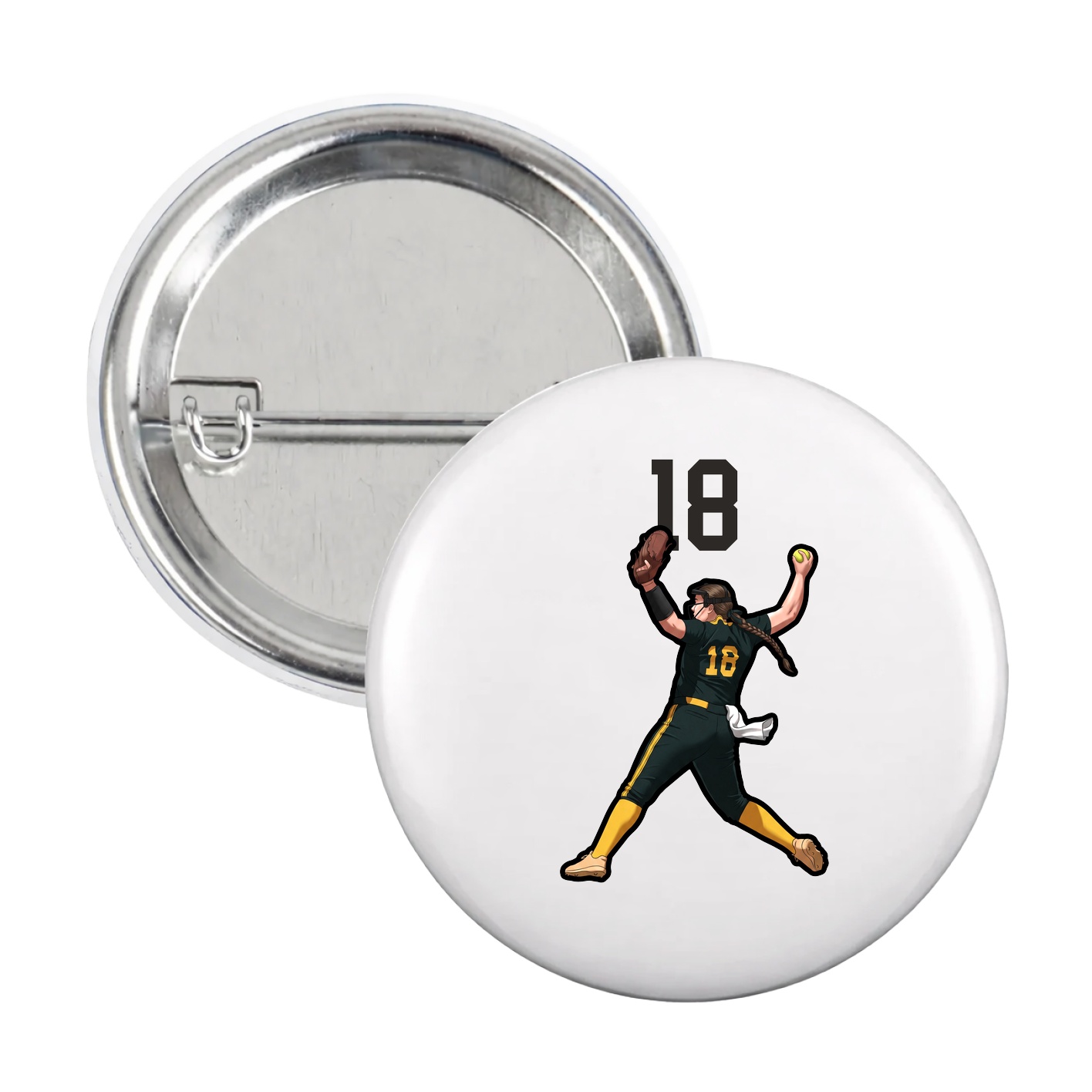 Game Day Button — Number Top in White