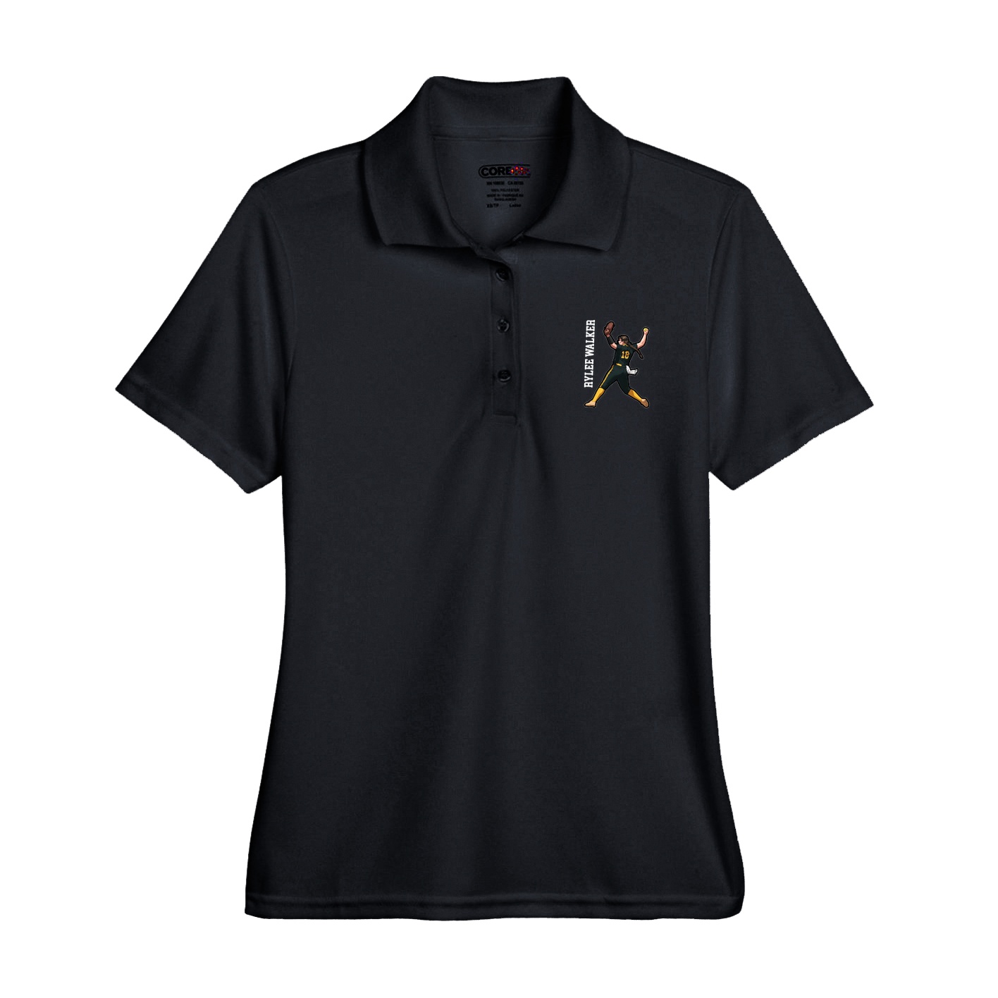 Womens Performance Polo — Name Vertical in Black