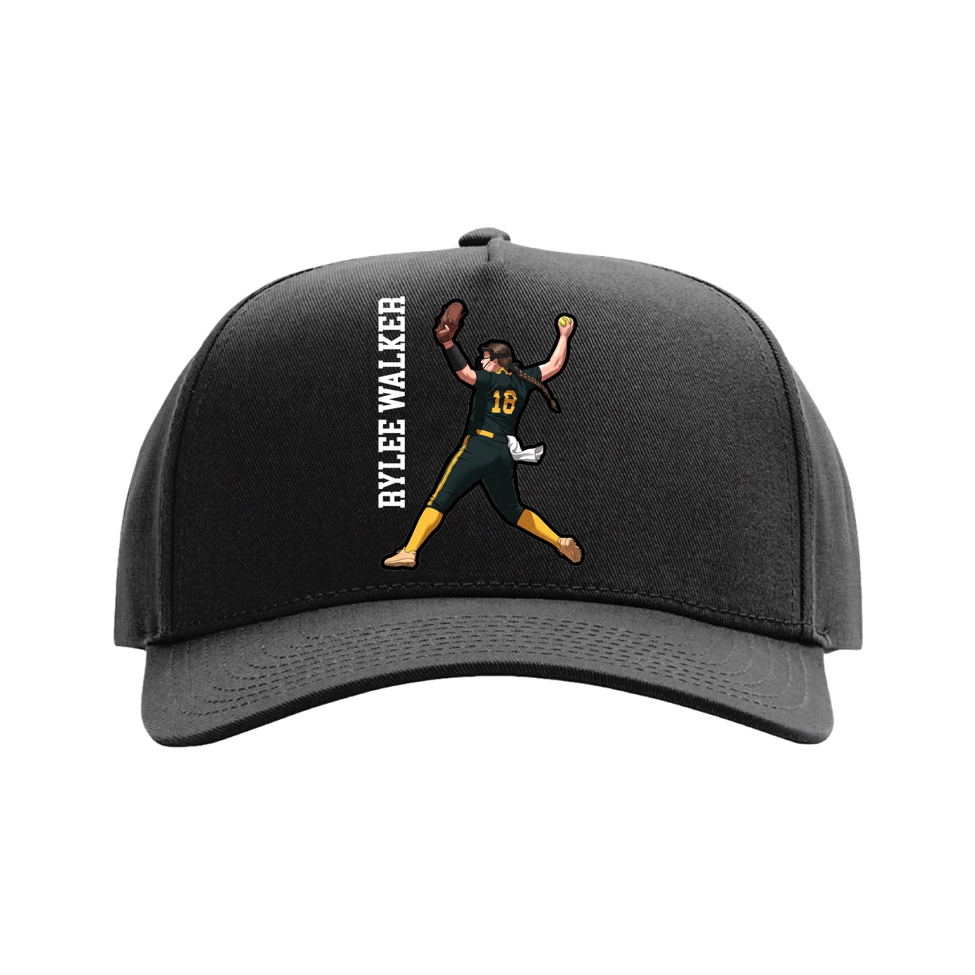 Full Fabric Five-Panel Champ Cap — Name Vertical in Black