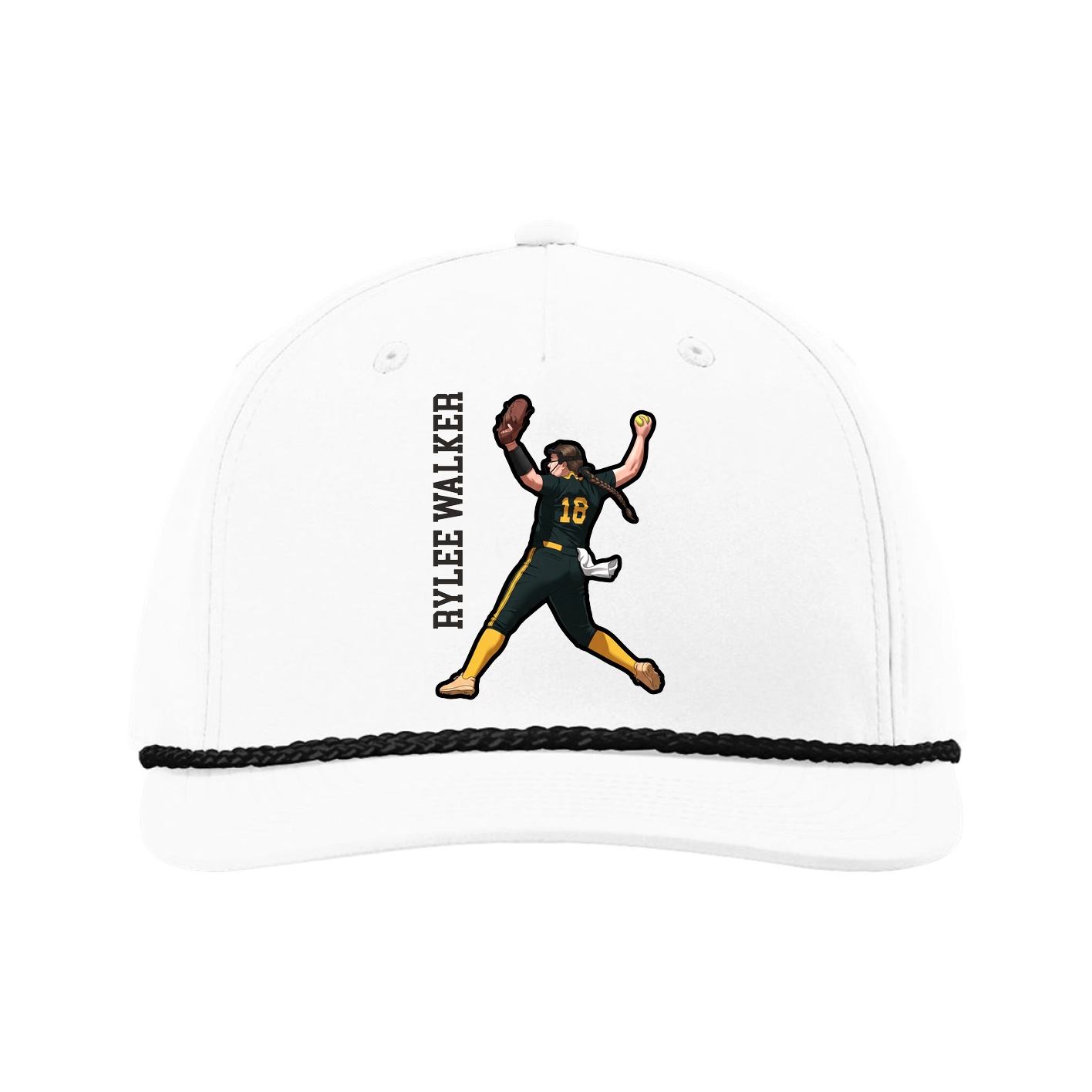 Five-Panel Classic Rope Cap — Name Vertical in White
