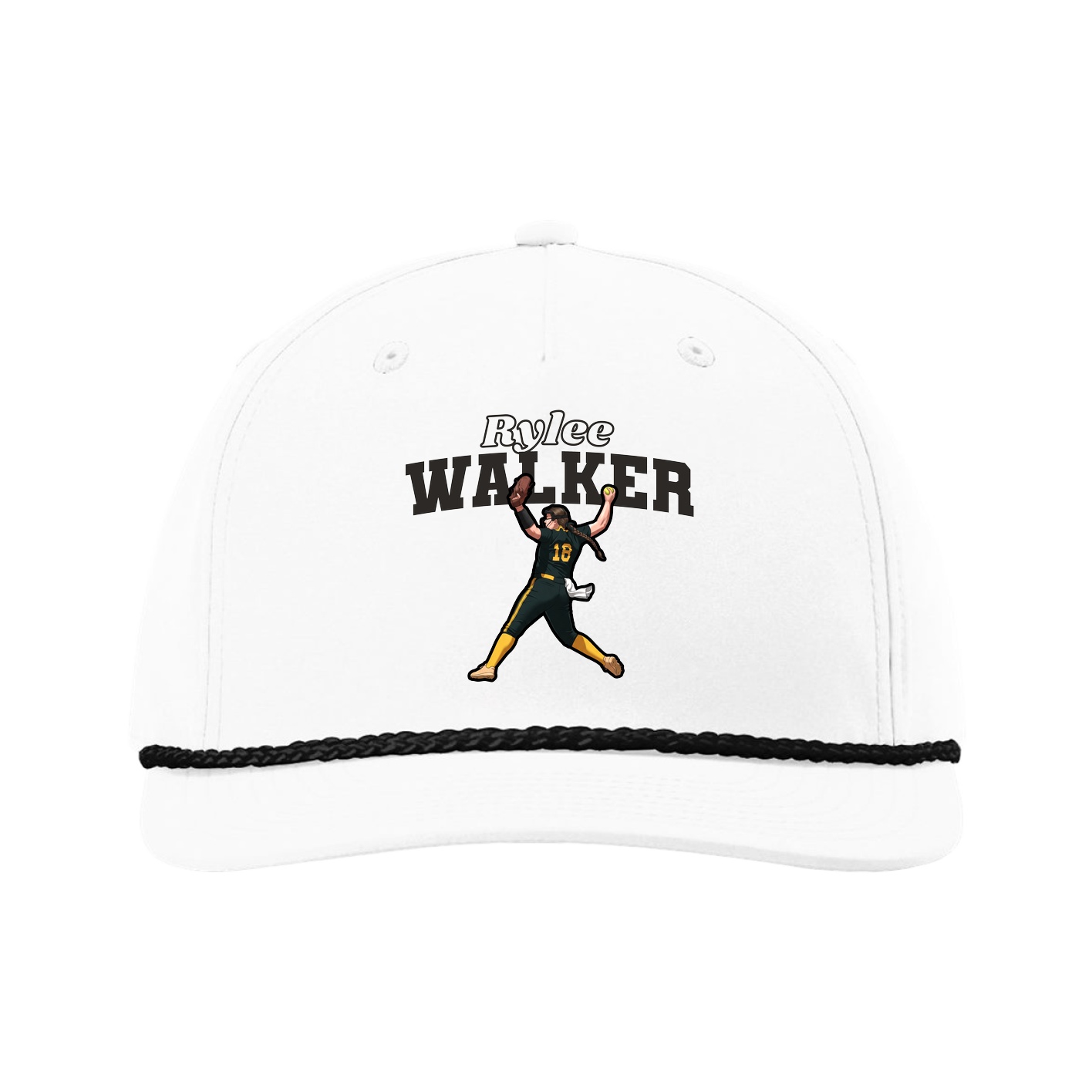 Five-Panel Classic Rope Cap — Name Arch in White
