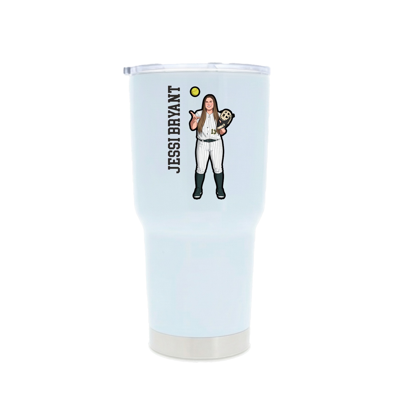 30oz Stainless Steel Tumbler — Name Vertical in White