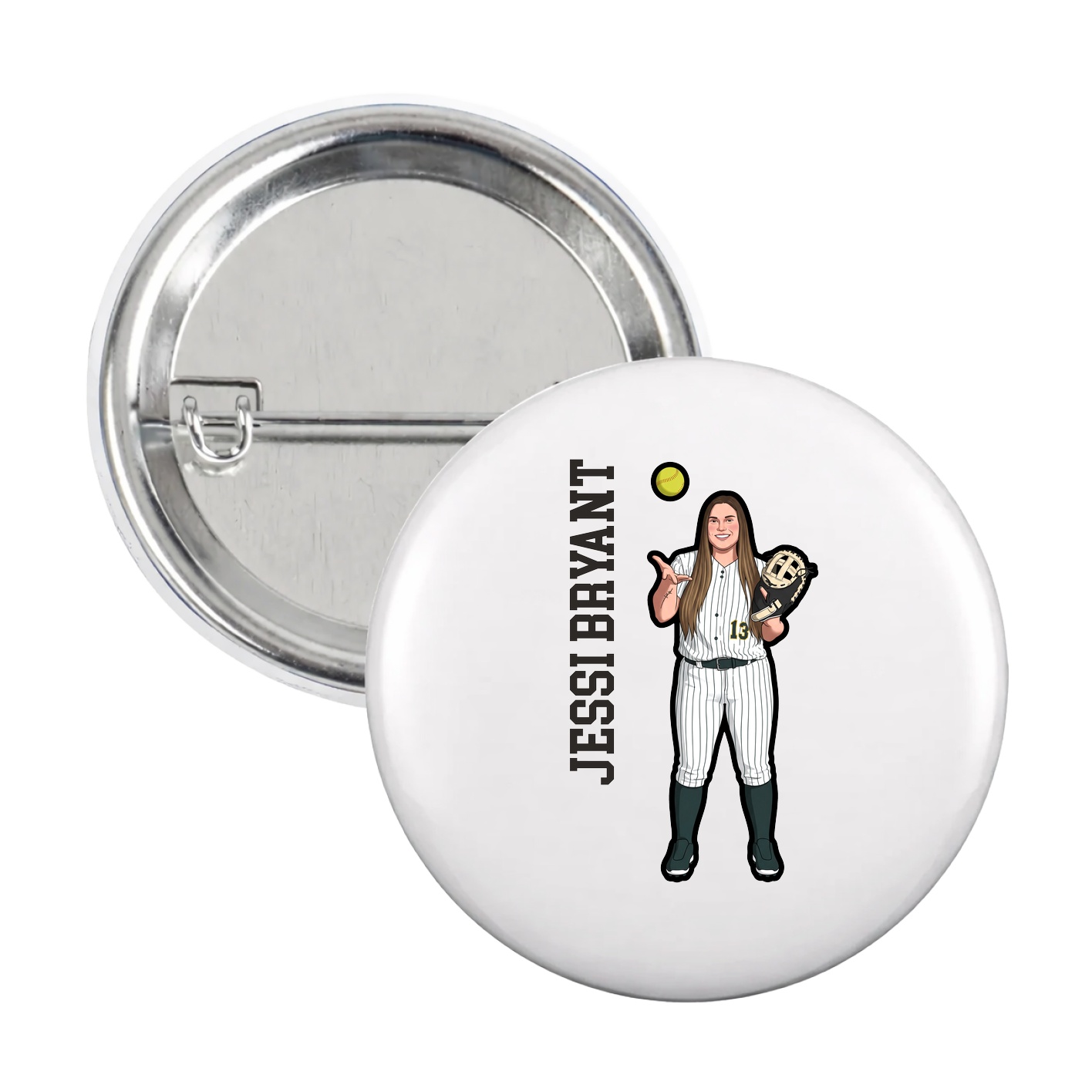Game Day Button — Name Vertical in White