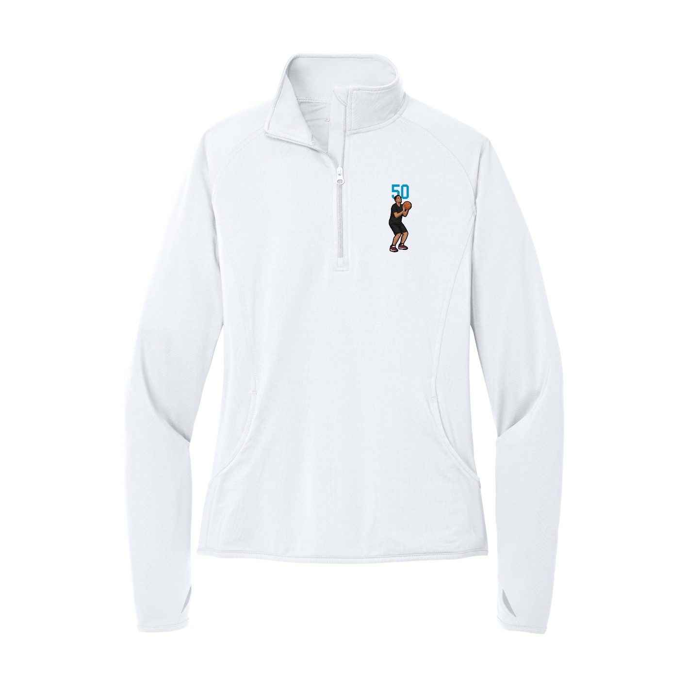 Women's Q-Zip Pullover — Number Top in White