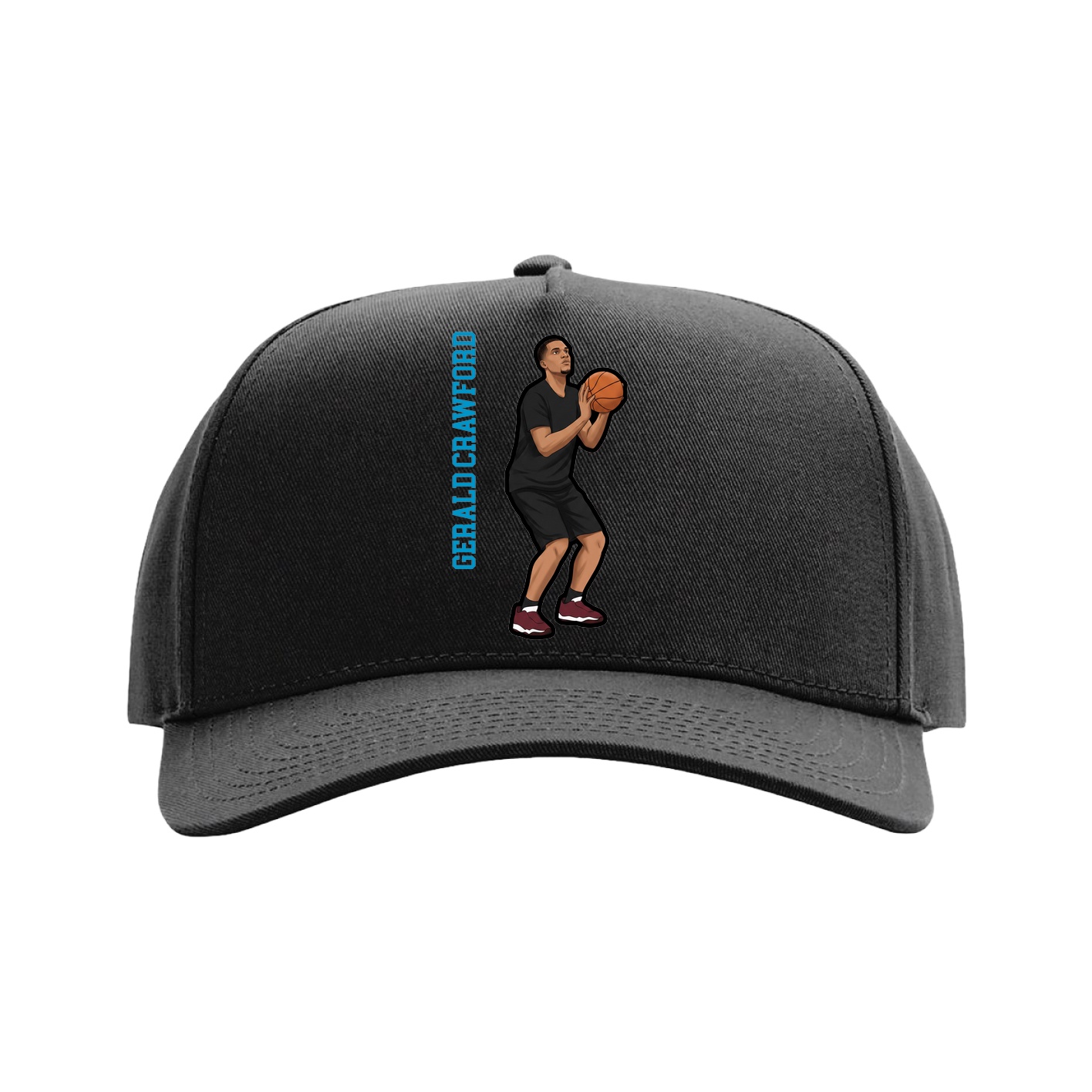 Full Fabric Five-Panel Champ Cap — Name Vertical in Black