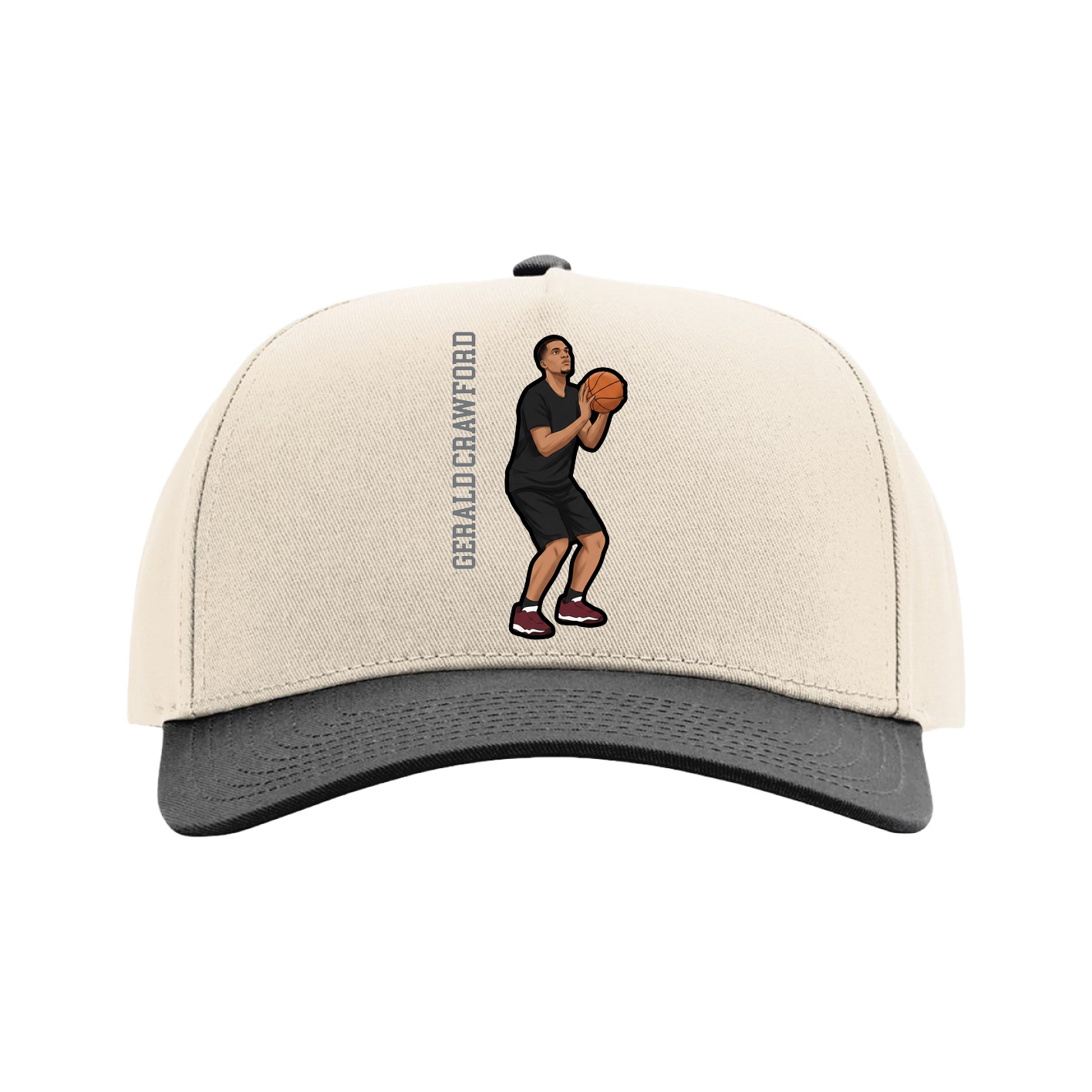 Full Fabric Five-Panel Champ Cap — Name Vertical in Cream/Black