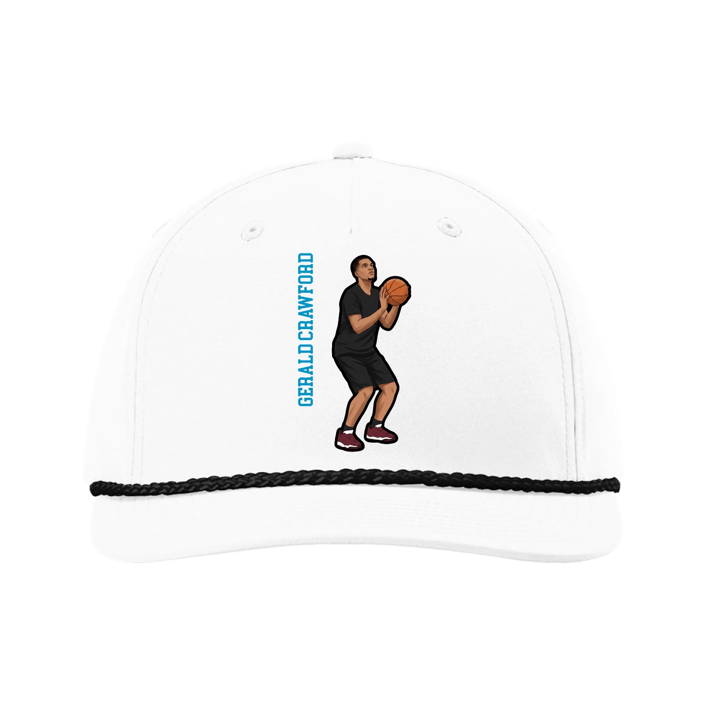 Five-Panel Classic Rope Cap — Name Vertical in White