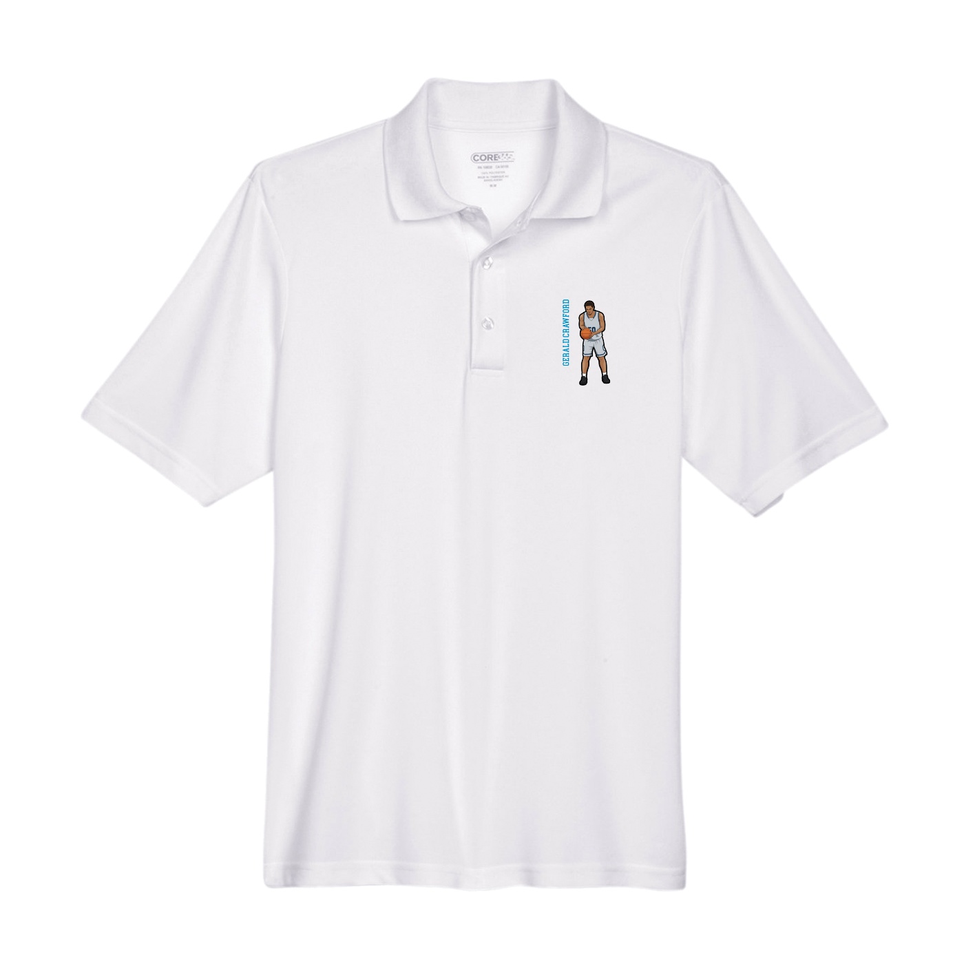 Performance Polo — Name Vertical in White