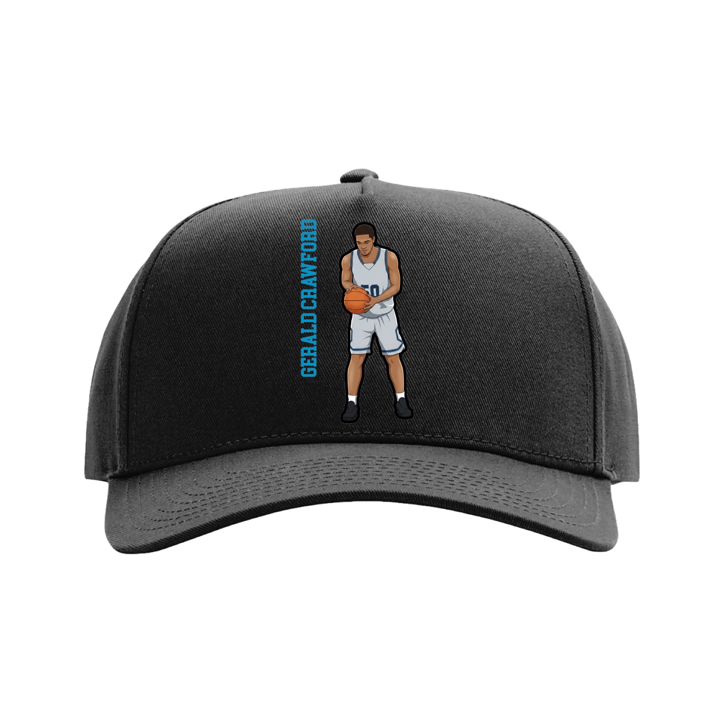 Full Fabric Five-Panel Champ Cap — Name Vertical in Black