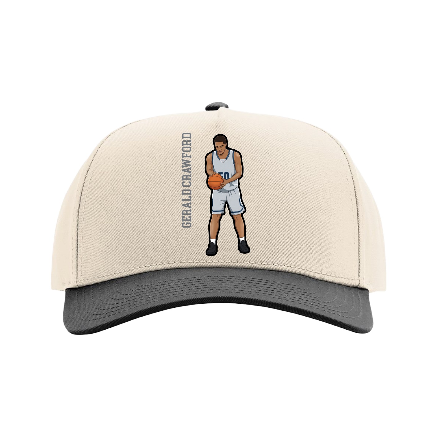 Full Fabric Five-Panel Champ Cap — Name Vertical in Cream/Black