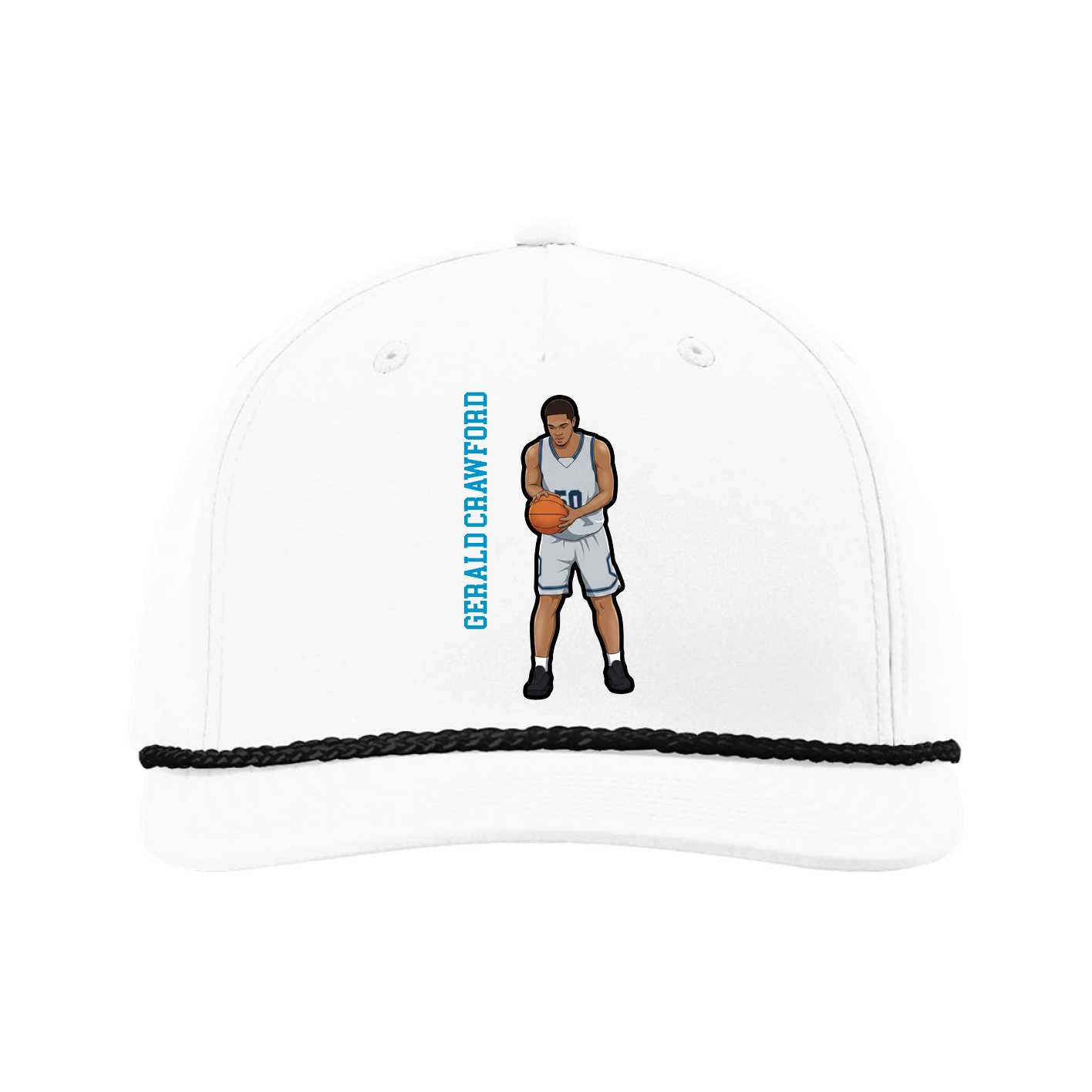 Five-Panel Classic Rope Cap — Name Vertical in White