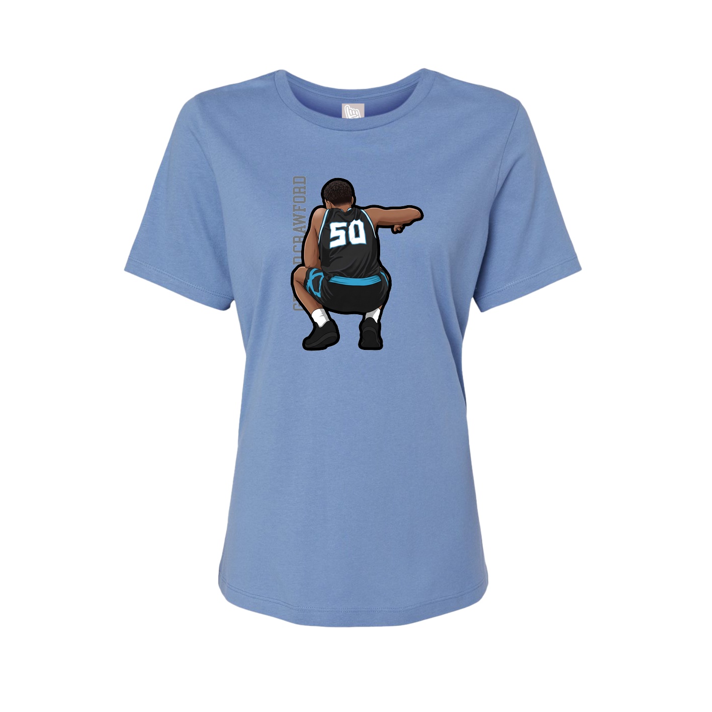 Fitted Women's Tee — Name Vertical in Powder Blue