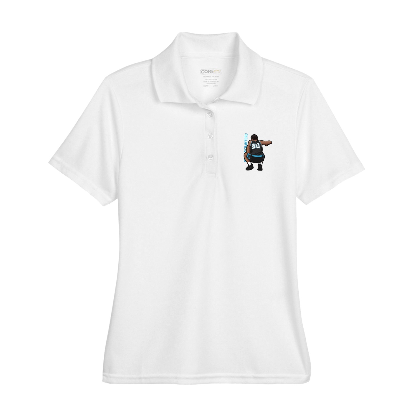 Womens Performance Polo — Name Vertical in White