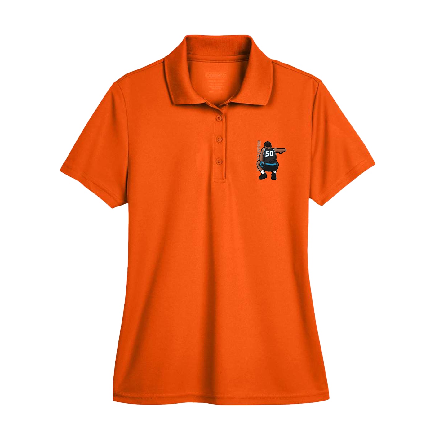 Womens Performance Polo — Name Vertical in Orange