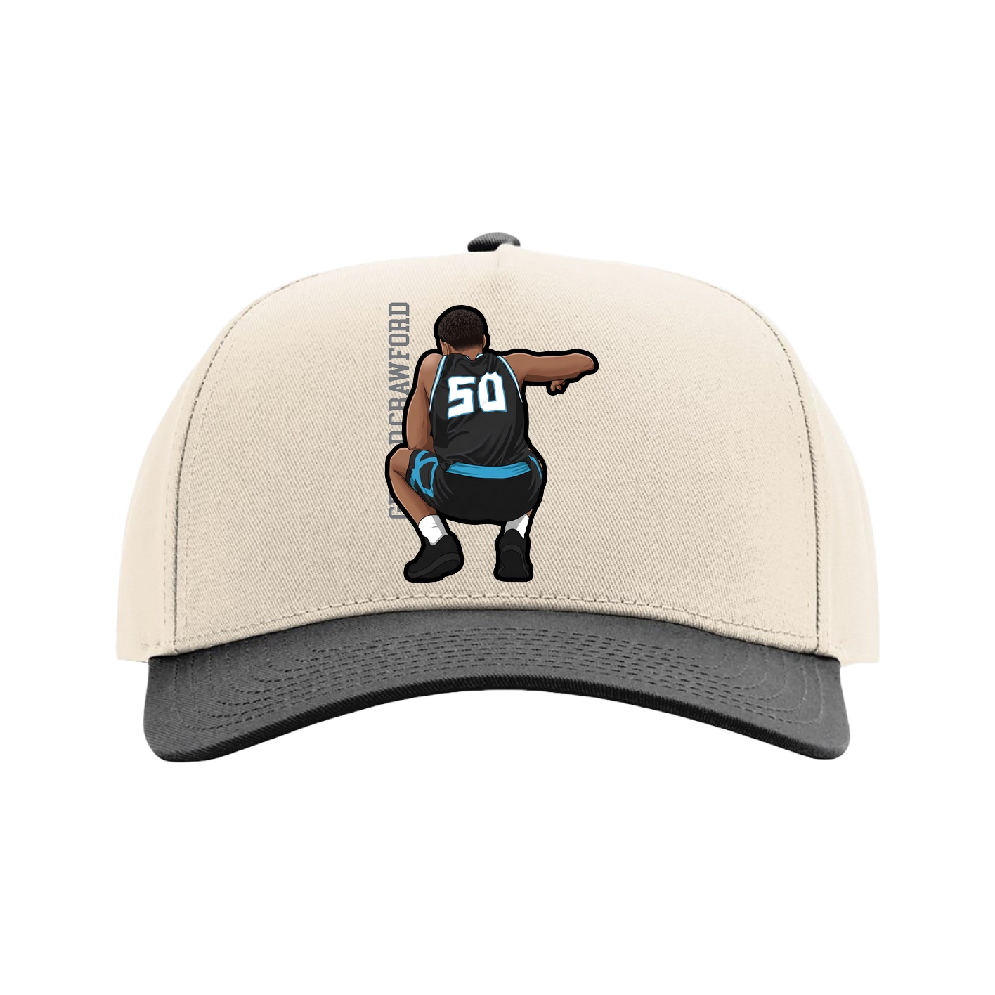 Full Fabric Five-Panel Champ Cap — Name Vertical in Cream/Black