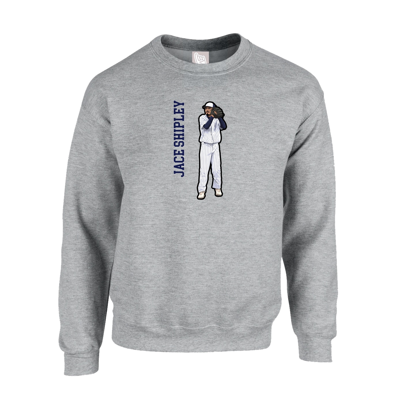 Fleece Crew — Name Vertical in Grey